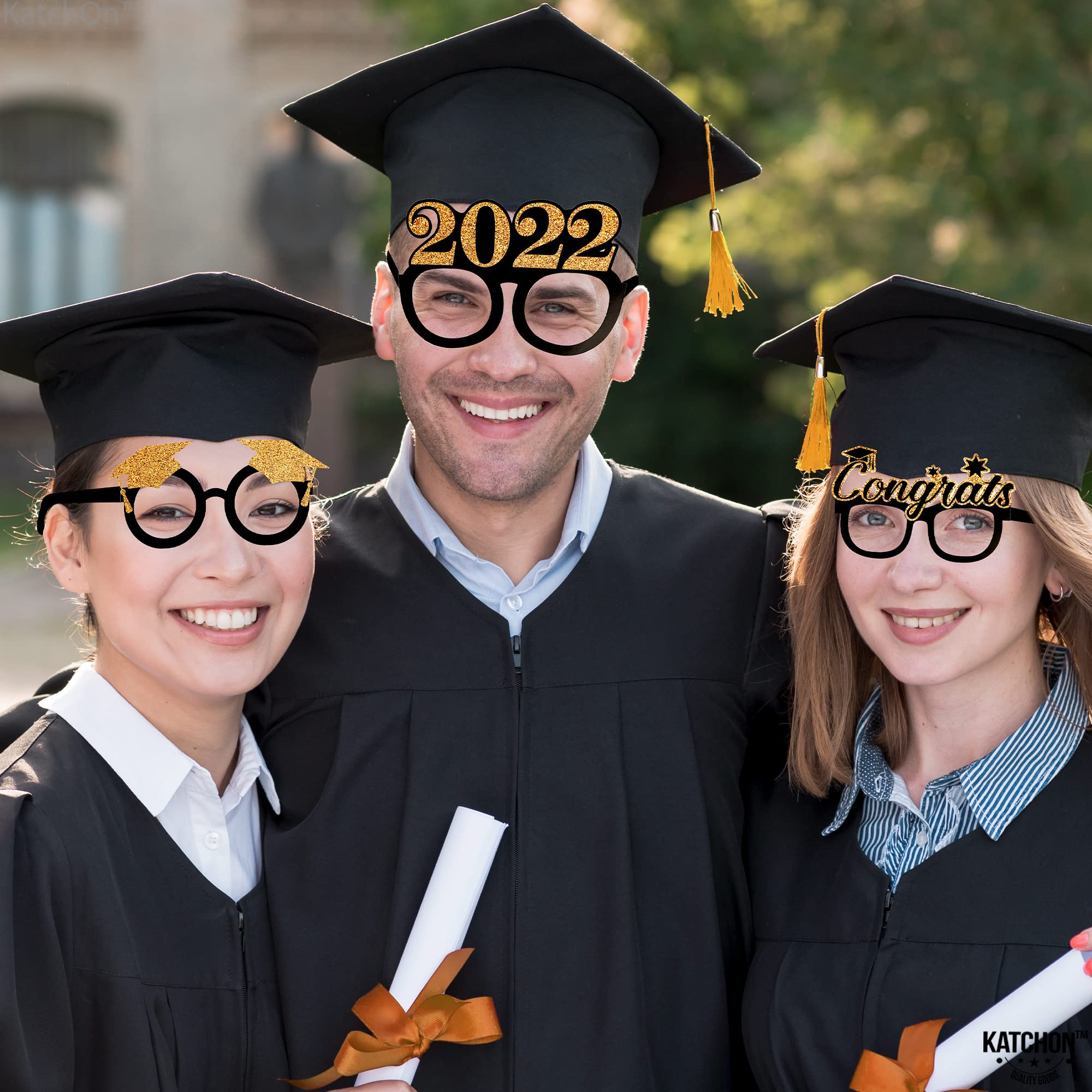 2024 Graduation Party Glasses - Pack of 12 | Black & Gold Grad Party Decorations | Photo Booth Props & Party Favors | Perfect for Graduation Celebrations, Photo Shoots & School Events