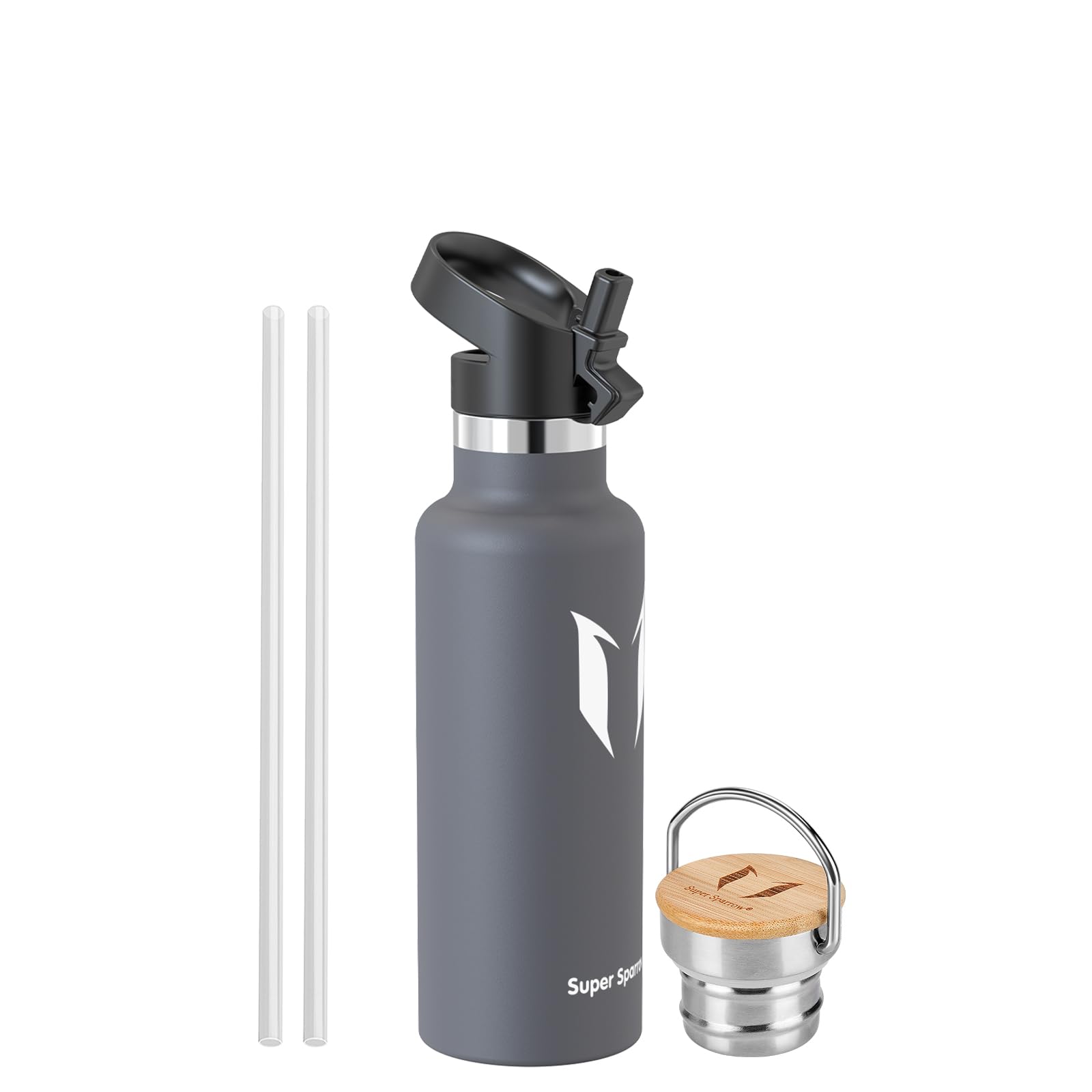 Super Sparrow 500ml Stainless Steel Vacuum Insulated Water Bottle - BPA Free Metal Flask with Straw - Leakproof Standard Mouth Design for Gym, Hiking, Travel & Sports - Keeps Drinks Hot/Cold for 24 Hours