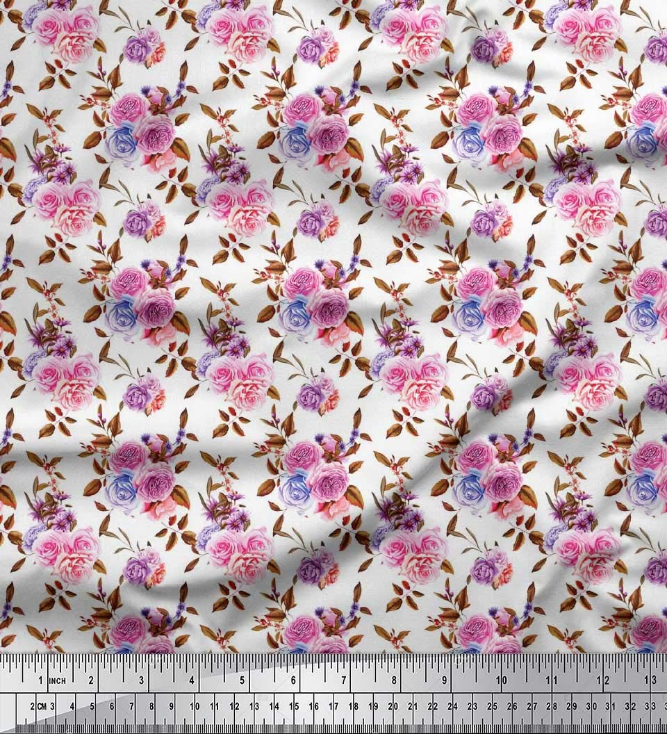 Soimoi 100% Cotton Poplin Fabric by The Yard - 56 Inch Wide - Orange Floral Print with Roses, Leaves & Denmark Rose - Perfect for Quilting, Dressmaking, Home Decor & DIY Crafts