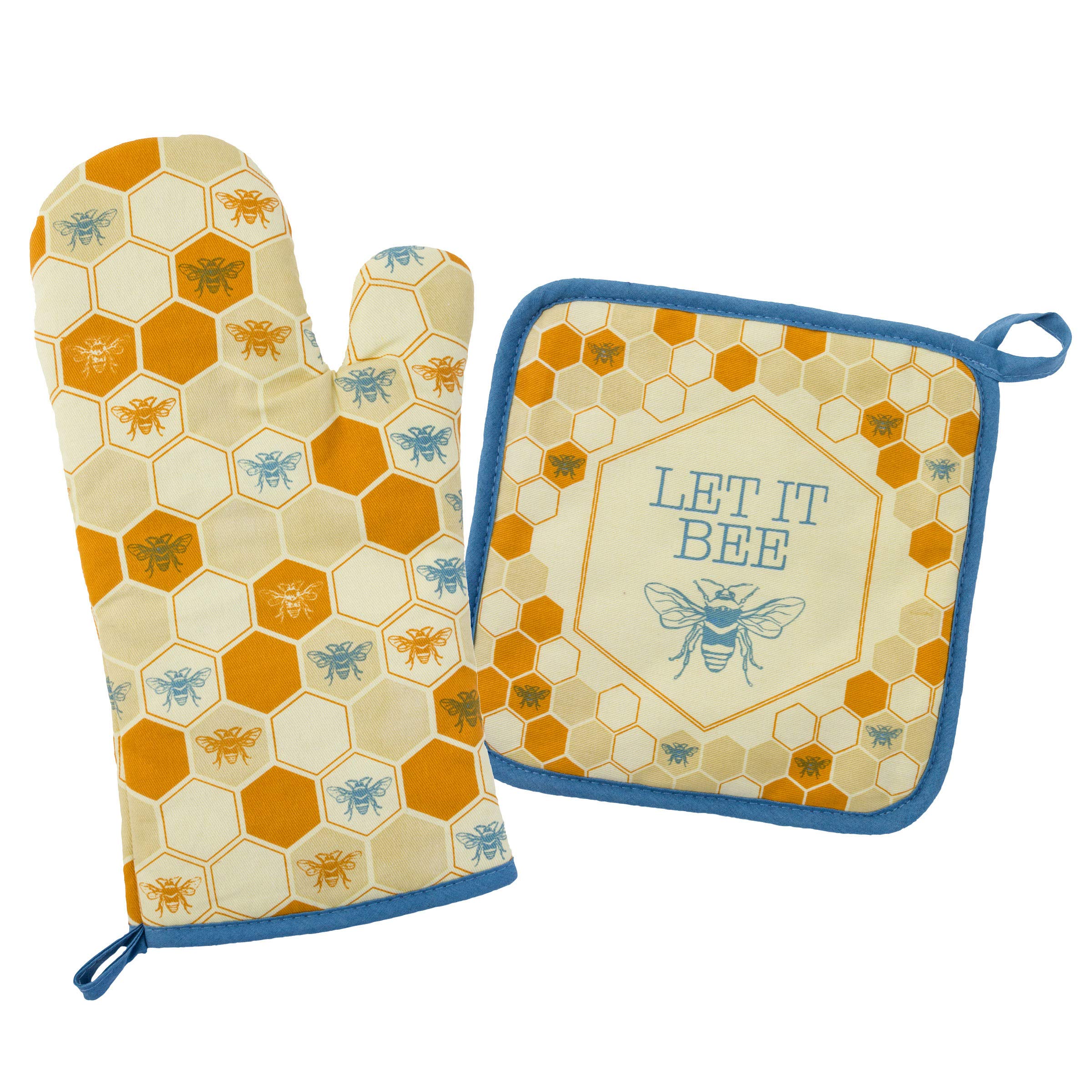 Bee Oven Mitt & Pot Holder Set - Heat Resistant Kitchen Gloves for Baking & Cooking - Perfect Gift for Home Chefs (Karma Gifts) - Ideal for Holiday Baking, BBQ Grilling & Kitchen Safety