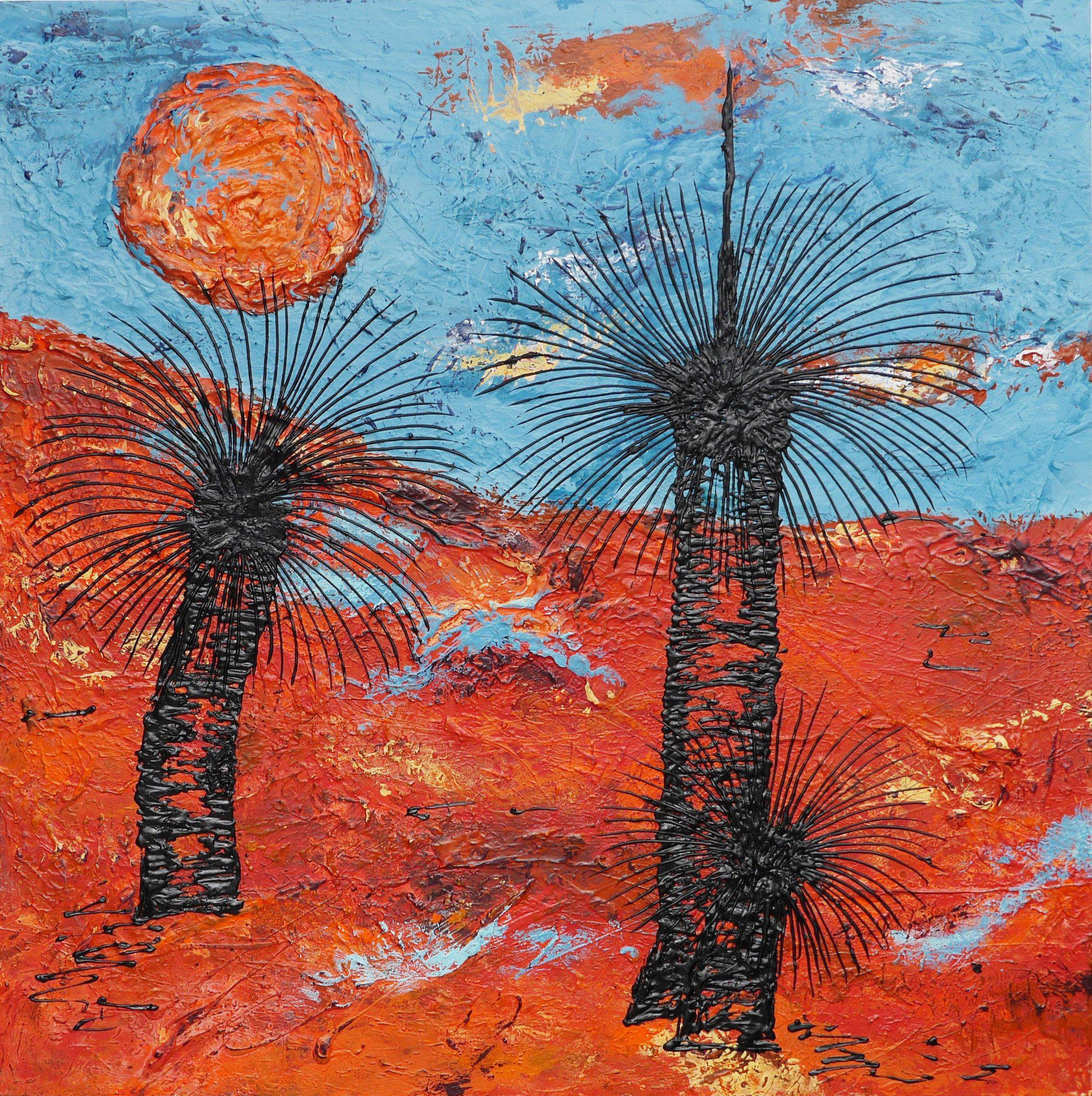 Abstract Realism Outback Landscape Grass Trees Square Canvas Art - Modern Wall Decor for Living Room, Bedroom & Office - Nature Inspired Home Decor