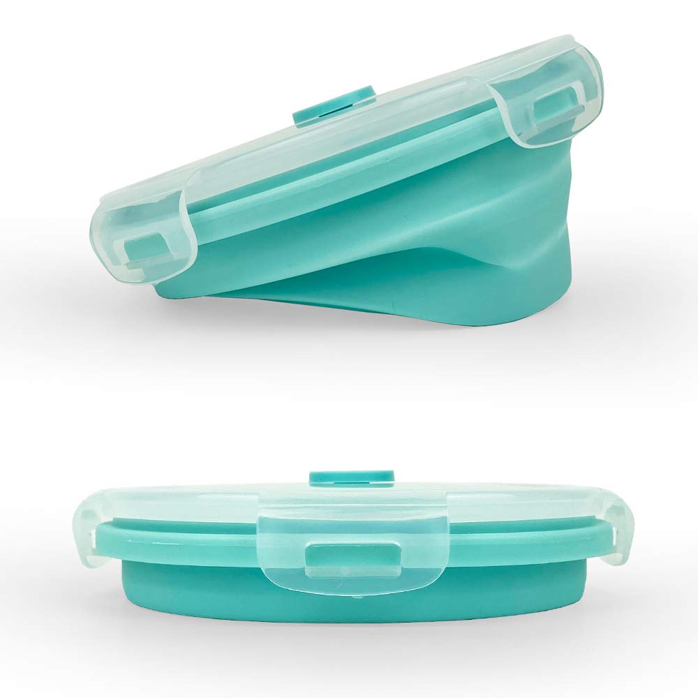 Collapsible Silicone Food Storage Bowls with Airtight Lids - 2 Pack 350ml Travel Camping Bowls & Dish Sponges Set (Blue) | Perfect for Camping, Hiking, Picnics & Outdoor Adventures