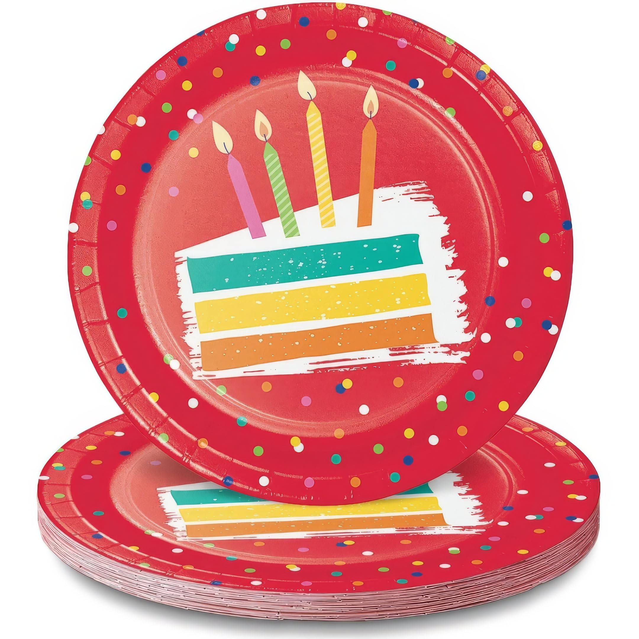 Creative Converting 7-inch Festive Cake Dessert Plates - Assorted Colors (Red, Orange, Yellow, Blue, Green) for Birthday Parties, Baby Showers & Holiday Celebrations