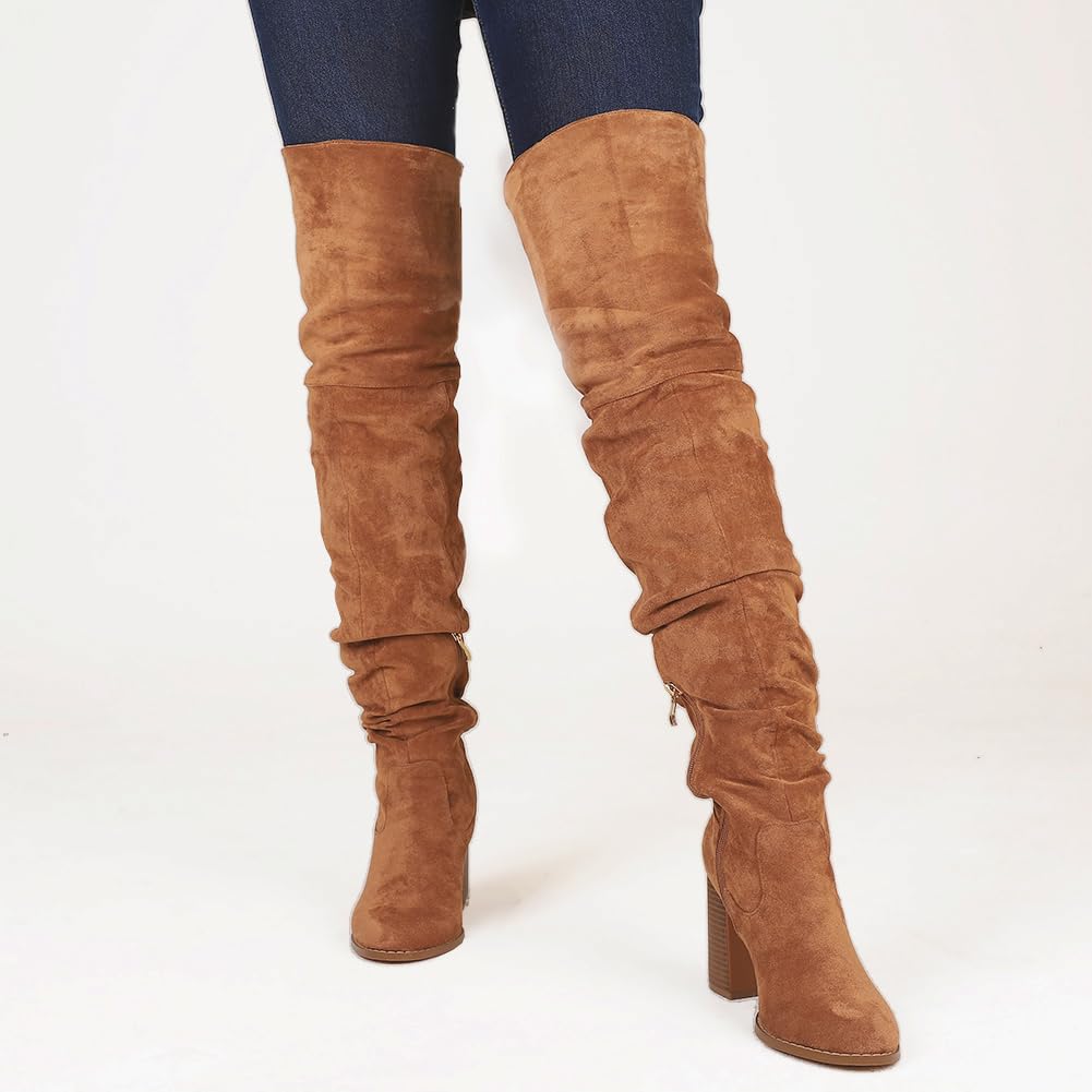 Mattiventon Women's Over The Knee Boots - Thigh High Block Heel Stretch Suede Chunky Boots with Zipper | Fashion Winter Boots for Casual Outfits, Party & Date Night