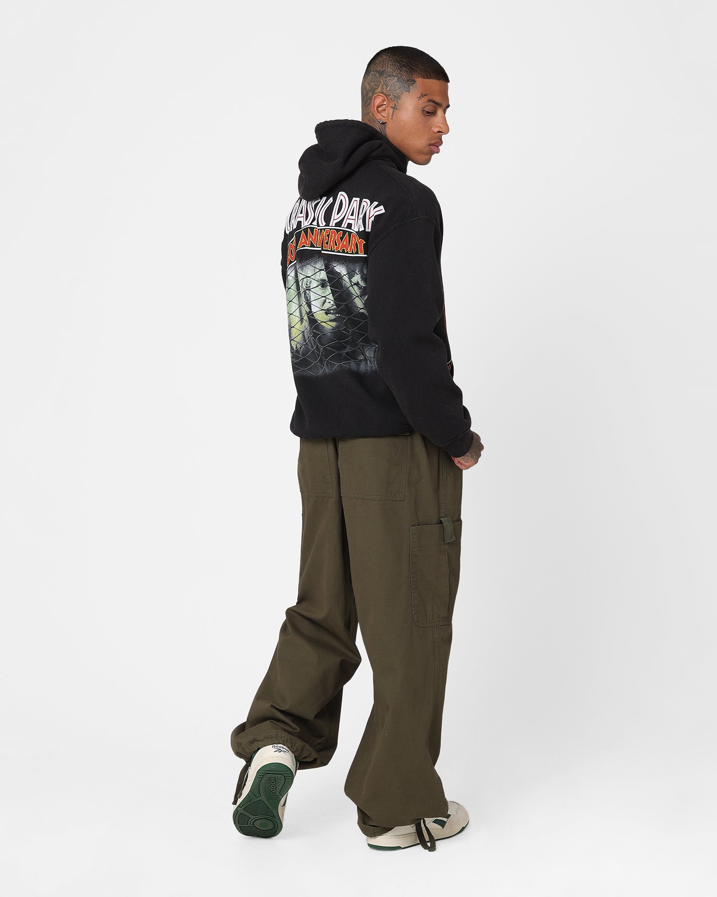 American Thrift Jurassic Park 30th Anniversary Vintage Hoodie - Black Distressed Wash - Perfect for Movie Nights & Retro Fashion Lovers