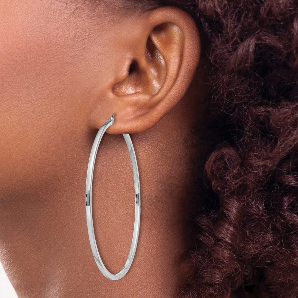 925 Sterling Silver 2mm Square Tube Hoop Earrings - 62mm x 60mm | Minimalist Dainty Everyday Jewelry for Women | Perfect for Office, Date Night & Casual Outfits