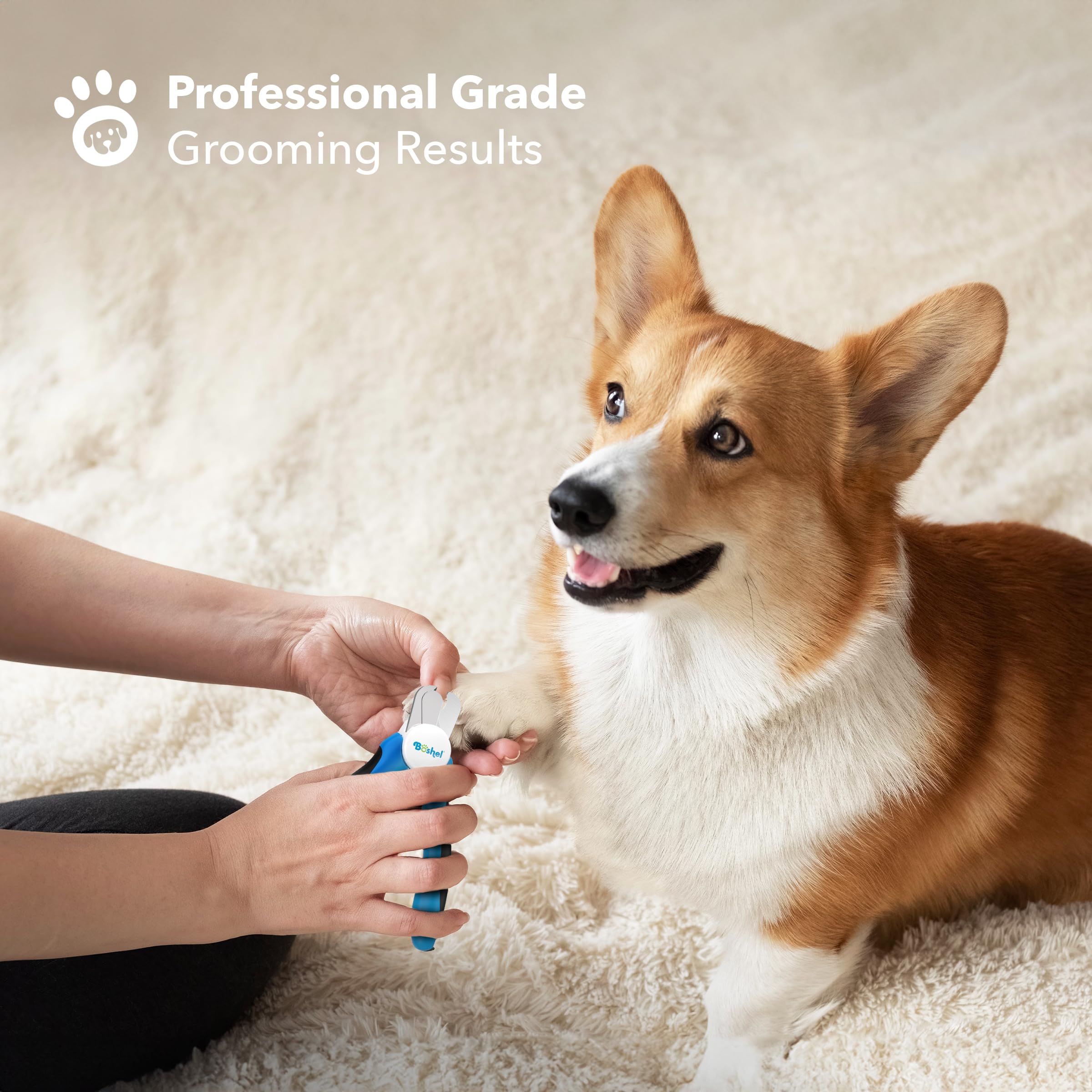 BOSHEL LED Dog Nail Clippers with Light & Safety Guard - Professional Pet Grooming Tool for Large Dogs, Prevents Over Cutting with Sharp Blades & Includes Nail File - Perfect for At-Home Dog Nail Trimming and Pet Grooming Sessions