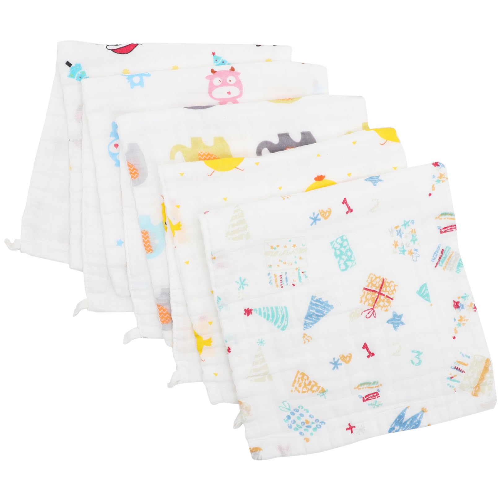 Hohopeti 5-Pack Newborn Muslin Face Washcloths - Soft Baby Shower & Hair Towels for Gentle Skin Care - Perfect for Bath Time, Diaper Changes & Nursery Essentials