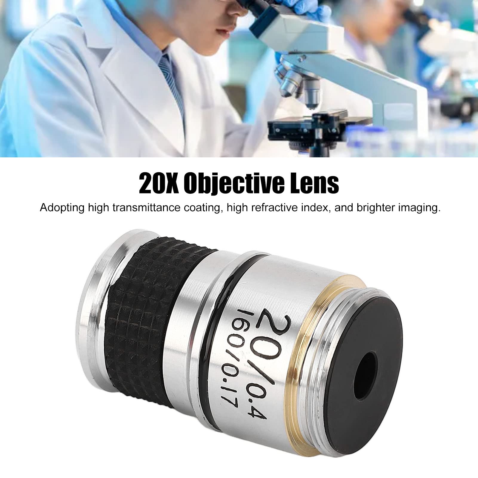 Premium RMS 20X Microscope Objective Lens - Alloy Construction with Chrome Plating | High Durability, Polished Optics | Ideal for Laboratory Research, Education & Scientific Observation