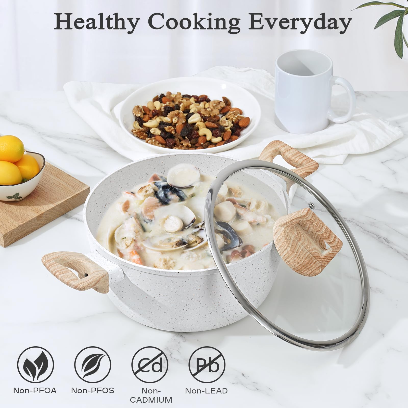 **17-Piece Nonstick Pots and Pans Set - PFOS/PFOA Free Granite Coating Induction Cookware with Stay-Cool Handles & Silicone Tools - Perfect for Home Cooking, Baking & Family Meals**