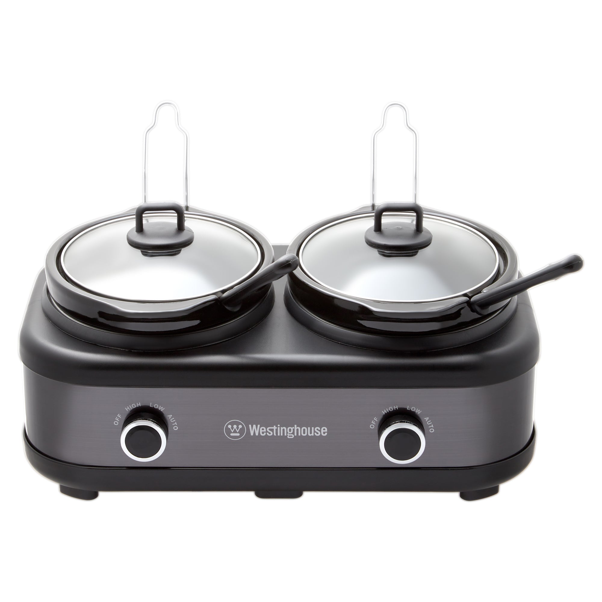 2-Pot Slow Cooker - Black Stainless Steel Electric Multi-Cooker for Soups, Stews & Meal Prep - Perfect for Family Dinners & Party Buffets