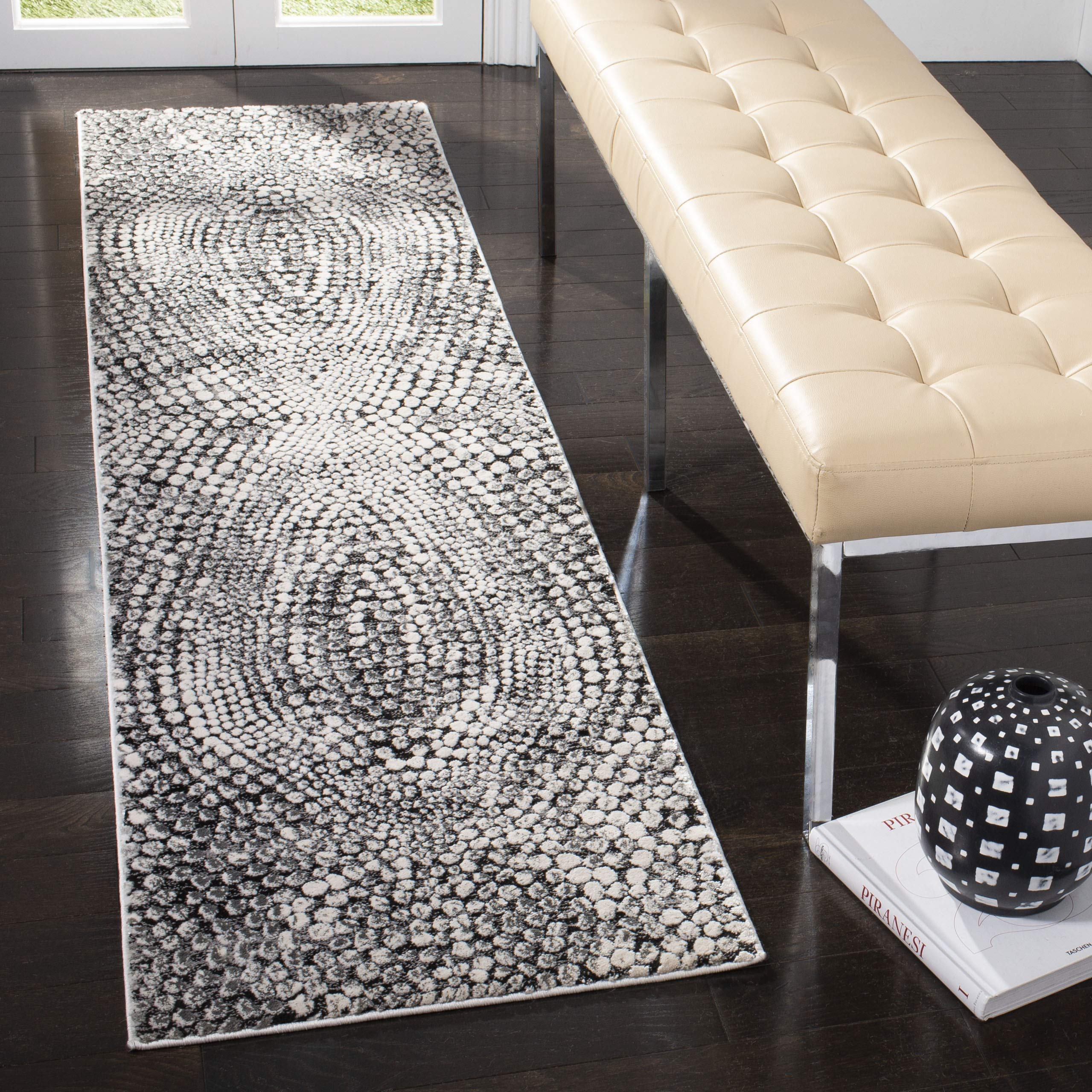 SAFAVIEH Lurex Collection 8' Square Black/Light Grey Modern Abstract Area Rug - Perfect for Living Room, Dining Room & Bedroom Decor