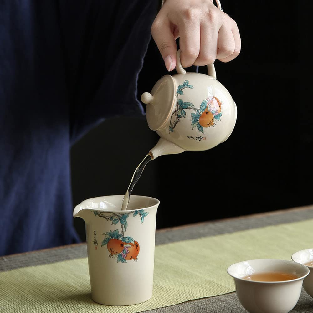 180ml Chinese Ceramic Persimmon Pattern Teapot - Vintage Kung Fu Tea Set for Home & Office Use, Perfect for Afternoon Tea, Chinese Tea Ceremony and Gift Giving