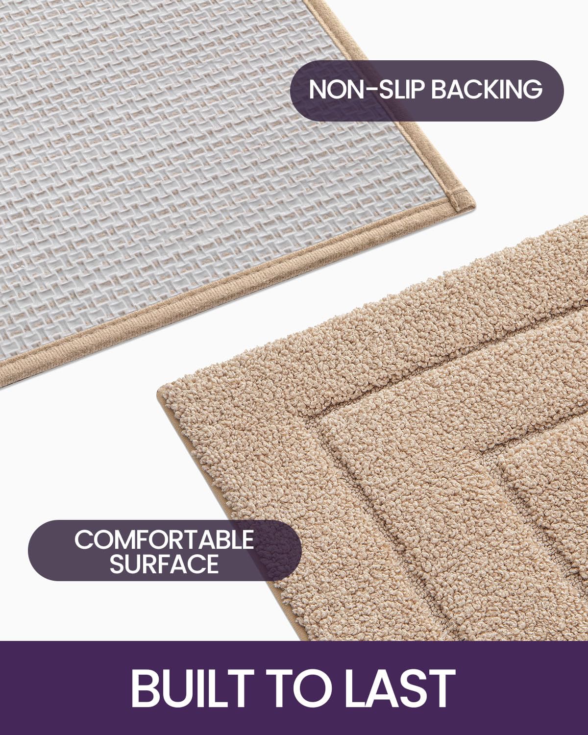 DEXI Non-Slip Bathroom Rug 24x16 Inches - Super Absorbent Quick-Dry Microfiber Shower Mat with Rubber Backing - Machine Washable Soft Bath Mat for Bathroom Floor - Perfect for Bath, Shower & Vanity Areas (Beige)