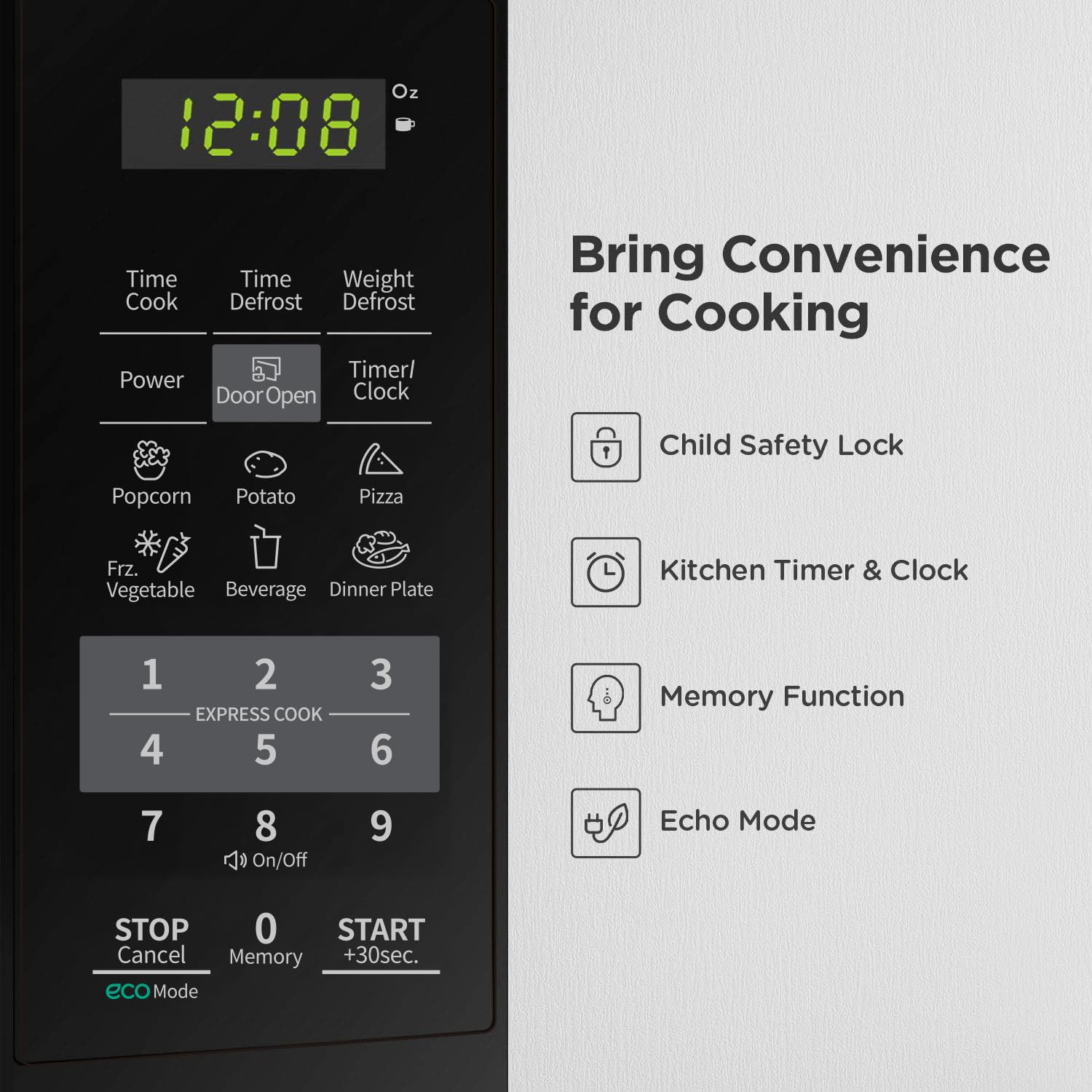 COMFEE 0.7 Cu Ft Compact Countertop Microwave Oven - Black | Sound On/Off, ECO Mode & One-Touch Buttons | Perfect for Dorms, Small Kitchens & Office Break Rooms