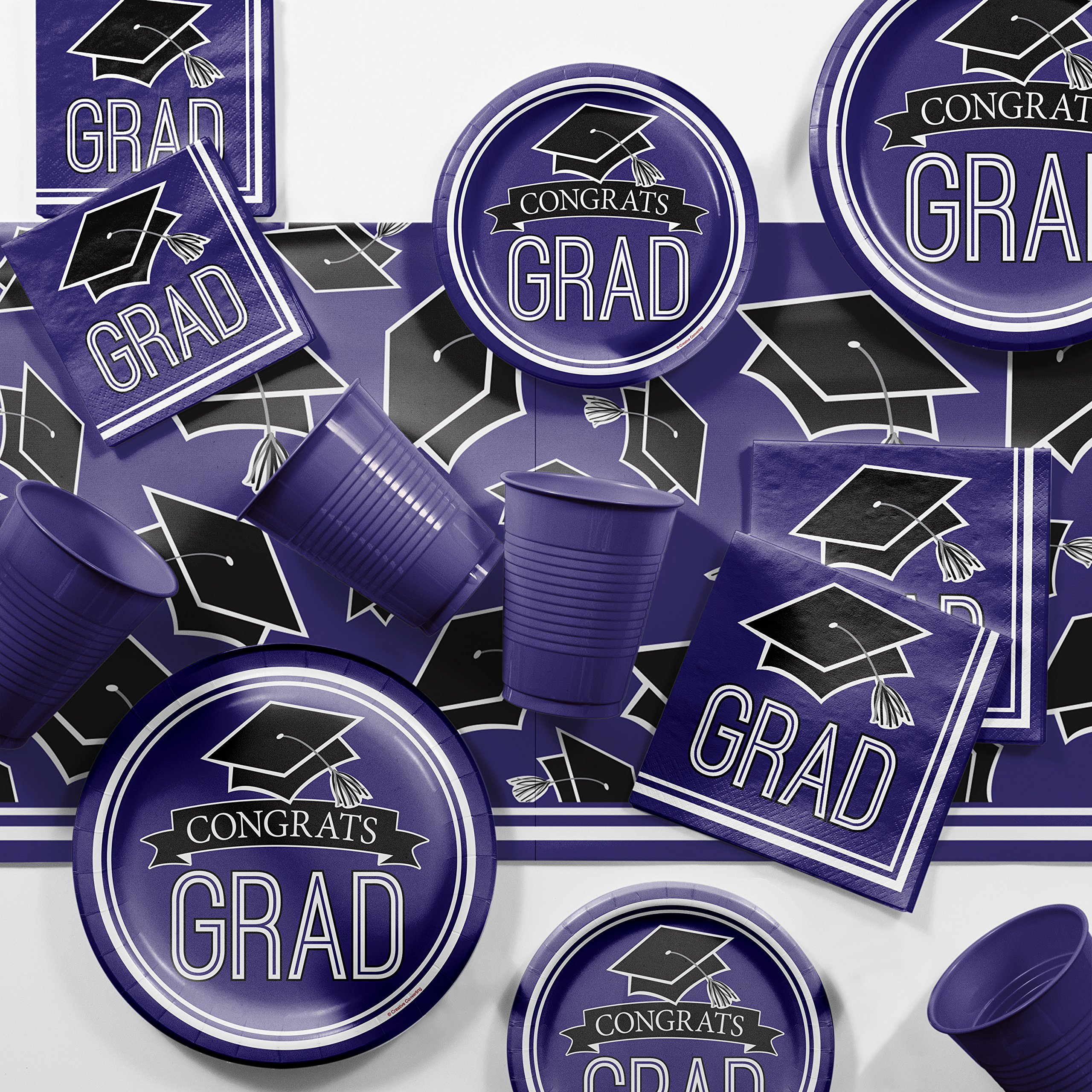 Graduation Party Supplies Kit - School Spirit Purple Theme for 18 Guests - Perfect for Graduation Celebrations, School Events & College Parties