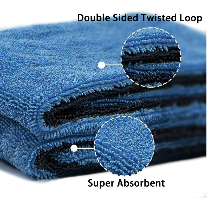 Twisted Loop Microfiber Drying Towel - 16x24 Inch Ultra Absorbent 1200 GSM Car Detailing Towel for Auto, Boat & Motorcycle Cleaning - Quick Dry & Scratch-Free