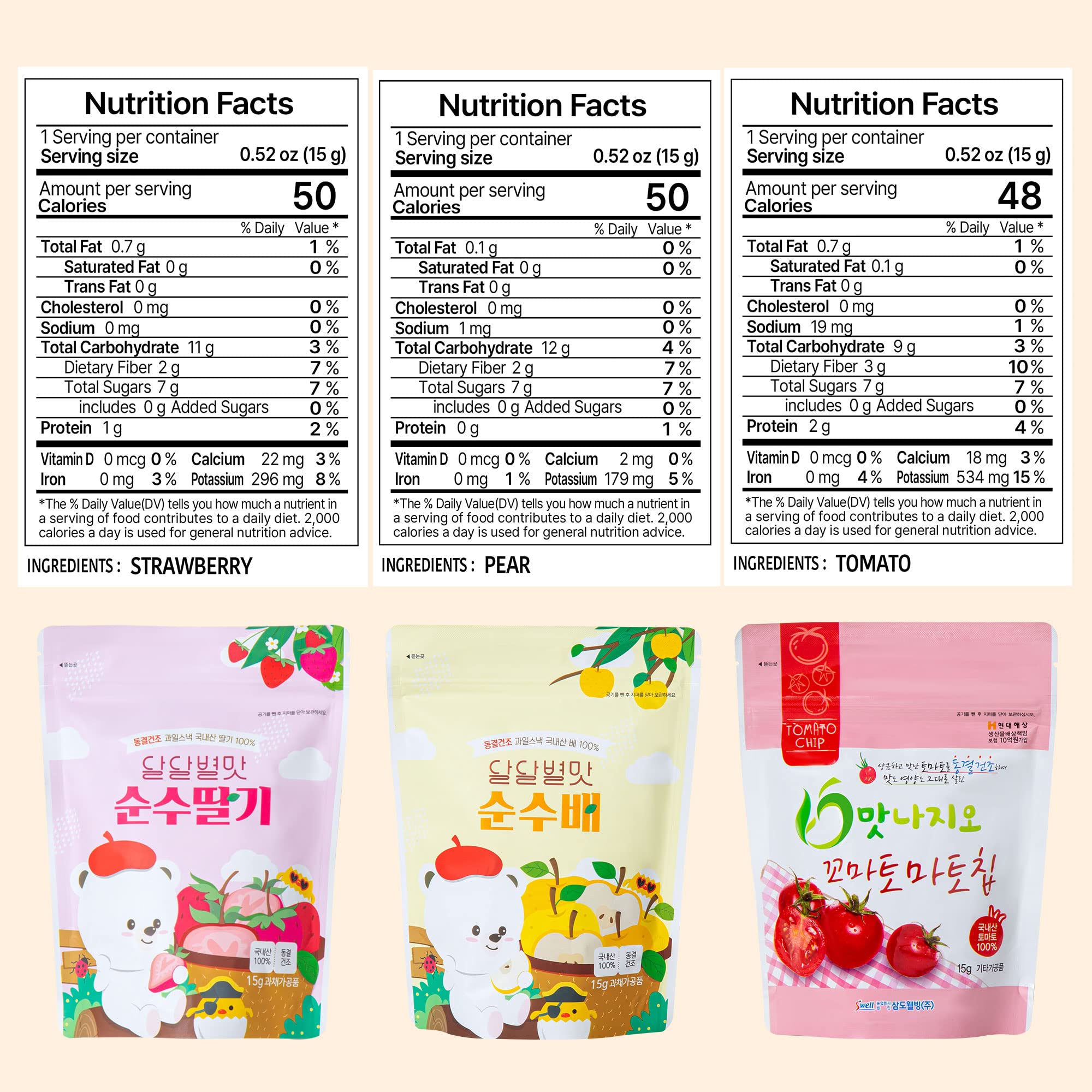 Freeze Dried Strawberry Chips 3-Pack | 100% Natural Korean Fruit Snacks | Vegan Healthy Snacks for Kids & Adults | Perfect for Lunch Boxes, Hiking, and Office Snacking | Jeollanamdo Authentic Food