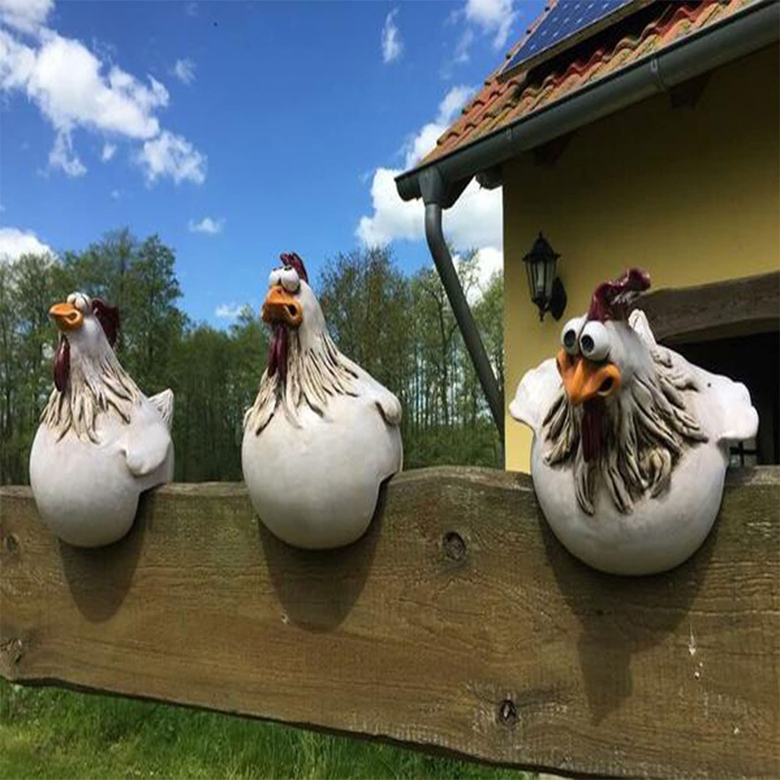 Funny Resin Chicken & Rooster Garden Decor - 3PCS Farm Animal Yard Art for Patio, Farmhouse, Indoor & Outdoor Decoration | Perfect for Garden Stakes, Home Decor, and Farmhouse Themed Parties