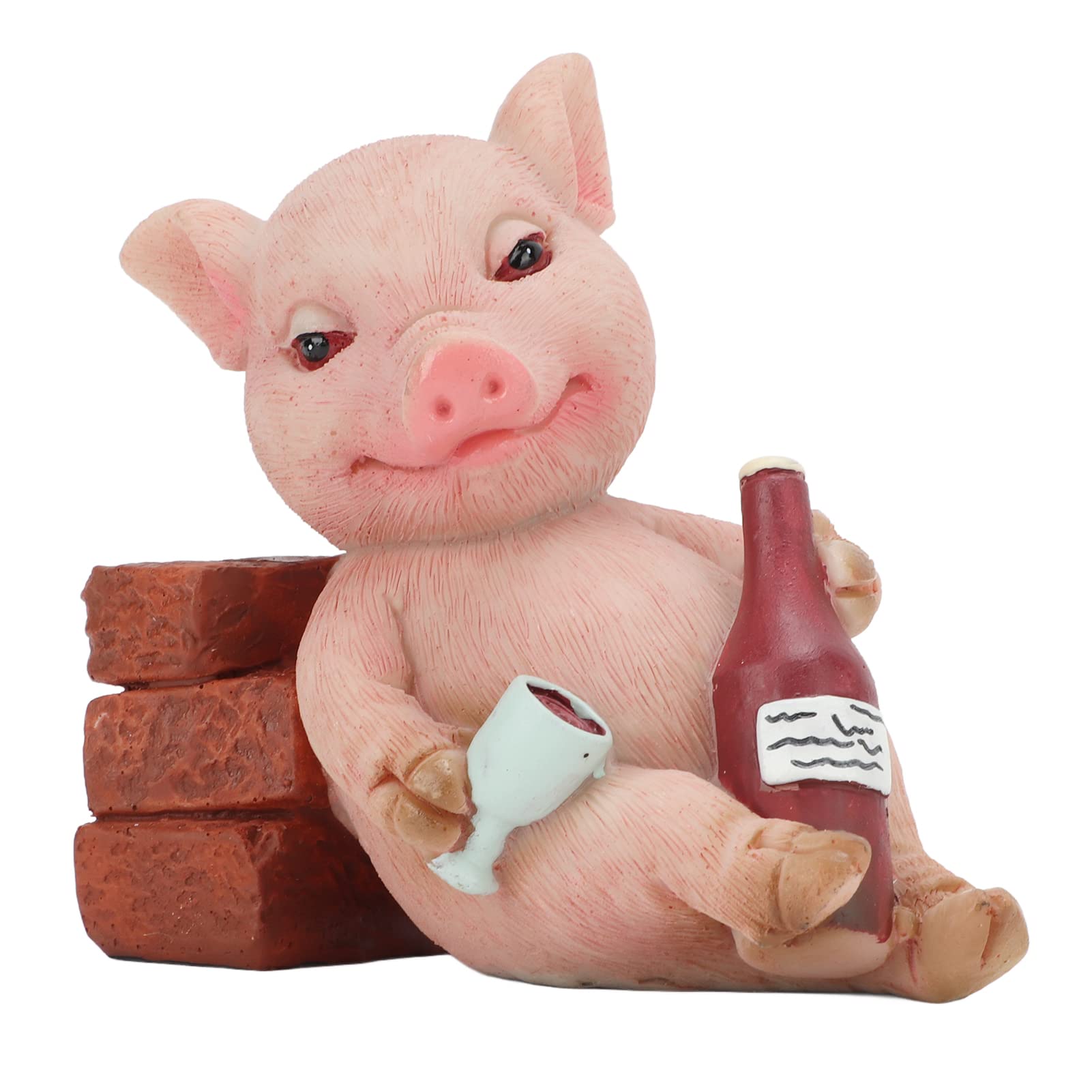 Mini Pig Figurine Statue - Hand Painted Lucky Animal Decor for Home, Office & Garden - Retro Style Drinking Pig Sculpture with Red Eyes - Perfect for Desktop Decor, Micro Landscapes & Gift Giving