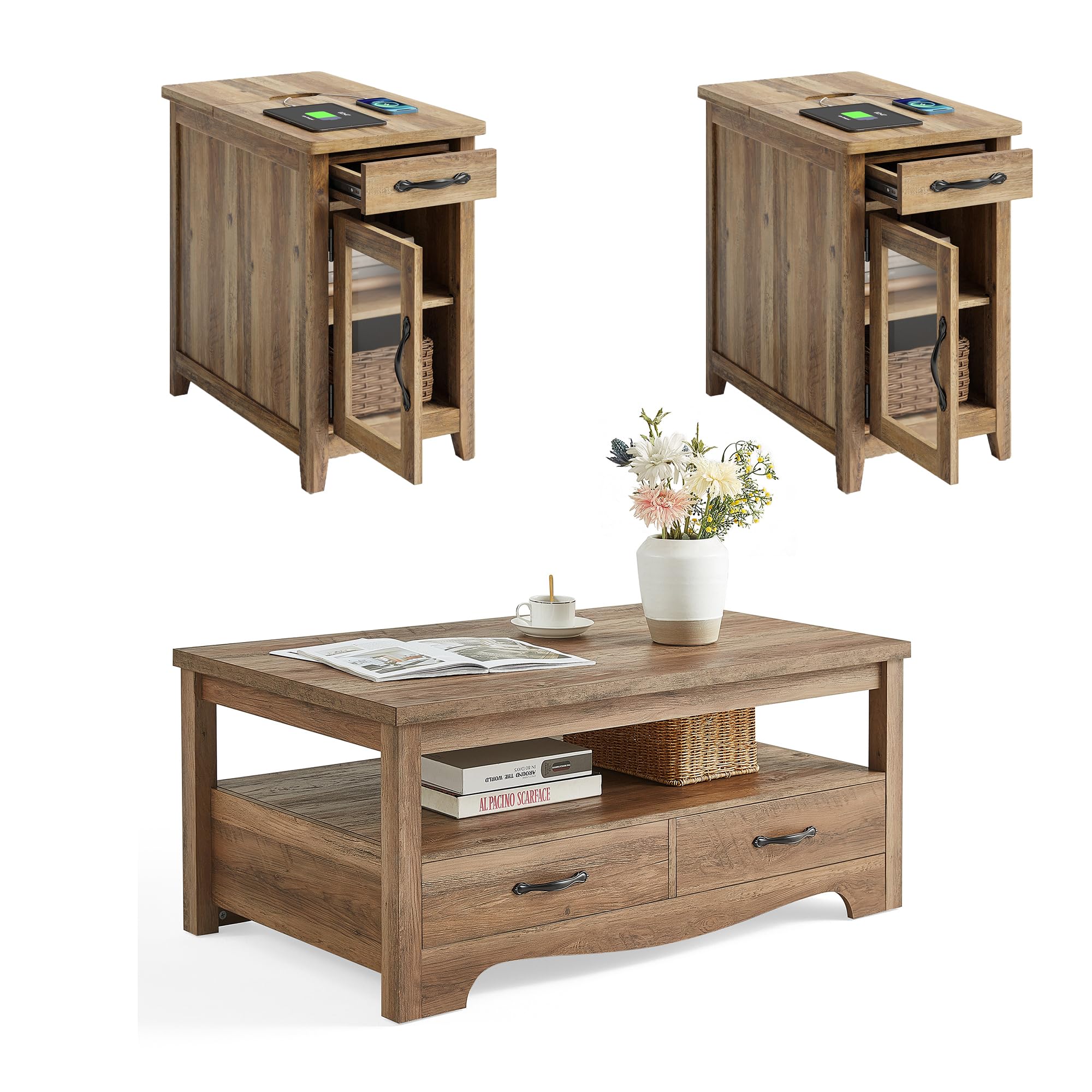 LINSY HOME 3-Piece Farmhouse Coffee Table Set - 41