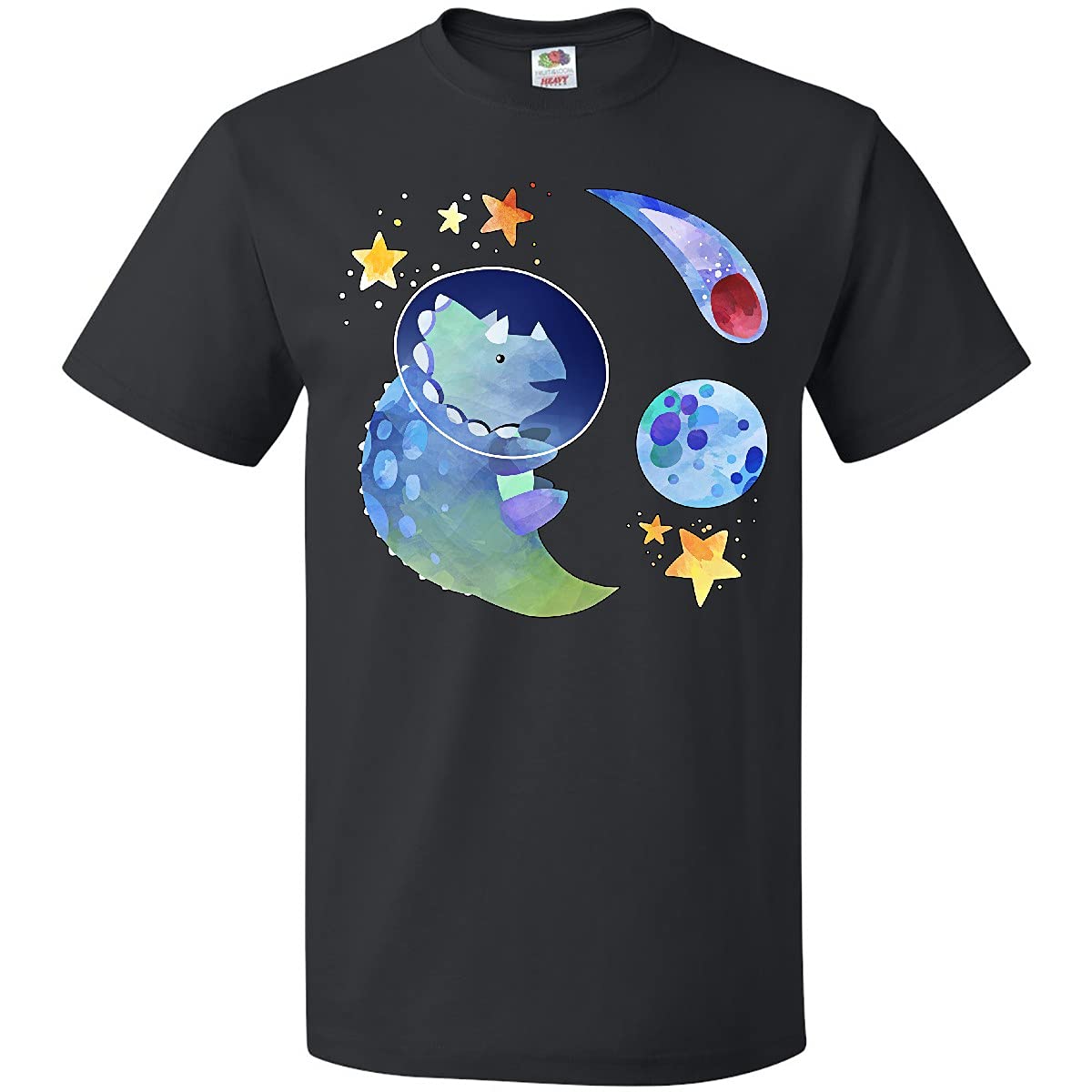 Inktastic Triceratops in Space with Planets and Stars Graphic T-Shirt - Fun Dinosaur Print Tee for Kids & Adults - Perfect for Science Lovers, Space Enthusiasts, and Dinosaur Fans