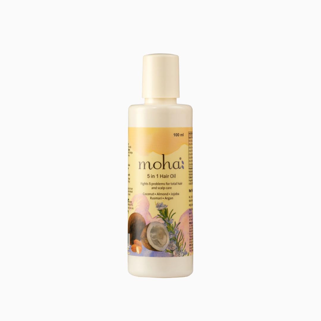 5-in-1 Hair Growth Oil with Coconut, Almond, Rosemary, Wheatgerm & Tea Tree Oils - Clinically Proven to Reduce Hair Fall & Promote Growth for All Hair Types (100ml) | Perfect for Daily Scalp Massage & Damaged Hair Repair