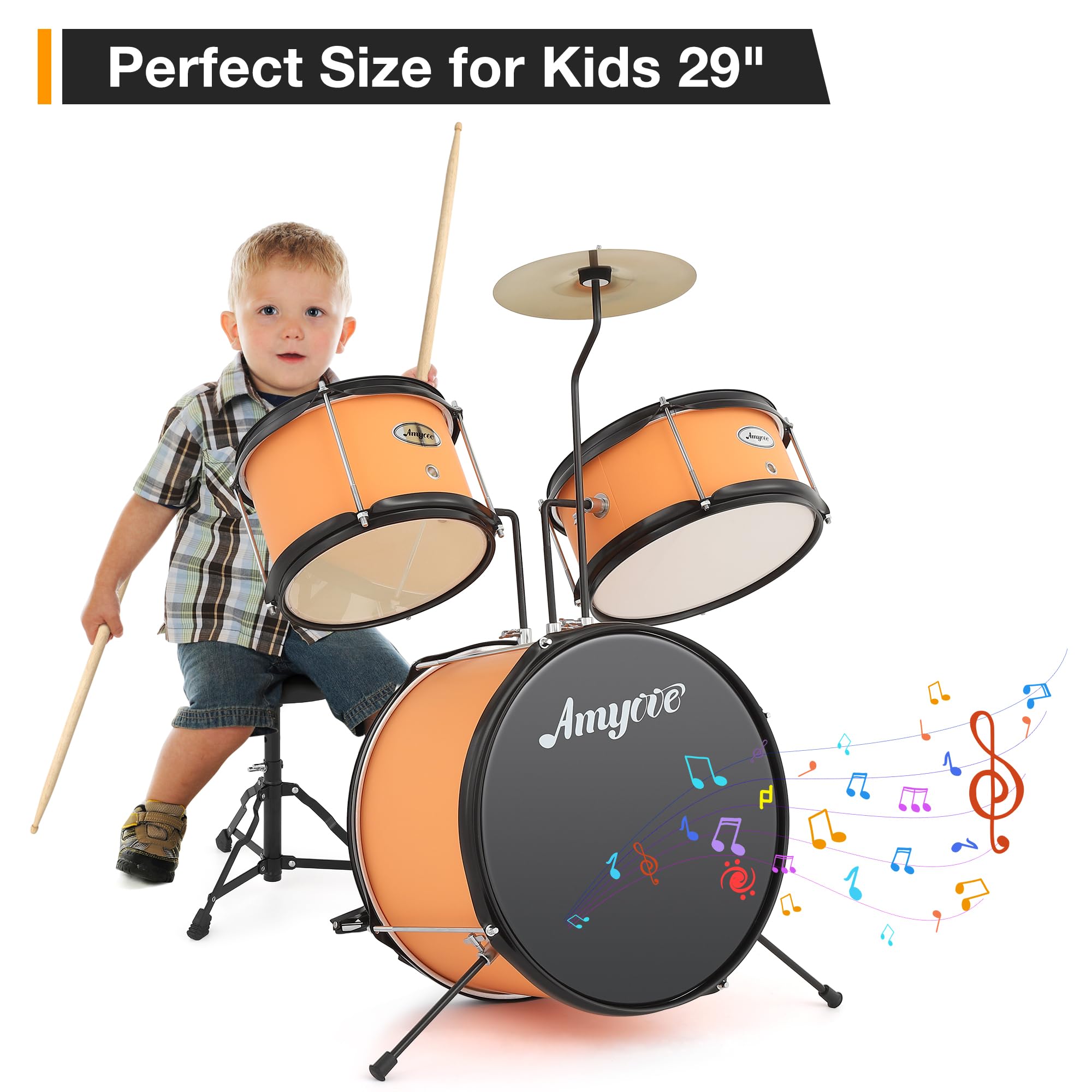 **3-Piece Kids Drum Set for Beginners - Complete Drum Kit with Cymbal, Tom, Bass Drum, Drumsticks & Pedal - Includes Adjustable Drum Stool - Perfect for Boys & Girls (Yellow) - Ideal for Home Play, Birthday Gifts & Early Music Education**