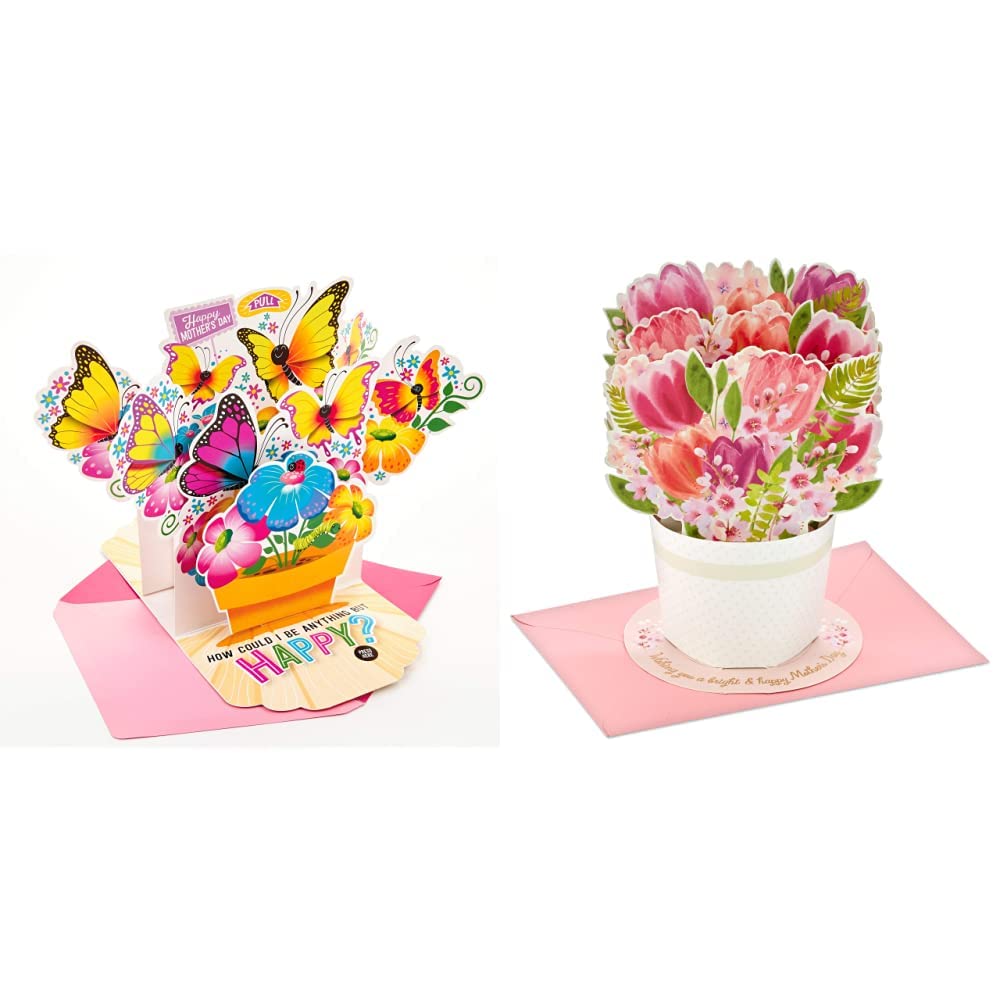 Hallmark Pop Up Mother's Day Cards Set - Butterfly & Tulip Bouquet Designs with Musical Feature (Plays 'Happy' by Pharrell Williams) - Perfect for Mom's Birthday, Anniversary & Special Occasions