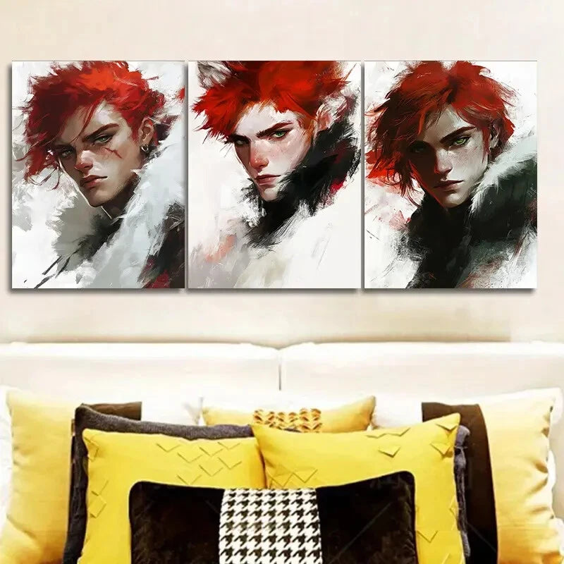 3-Piece Red Haired Man Wall Art Set - Framed Canvas Prints 40x60cm (16x24in) | High Quality Australian Made Home Decor | Perfect for Living Room, Bedroom & Office Decor