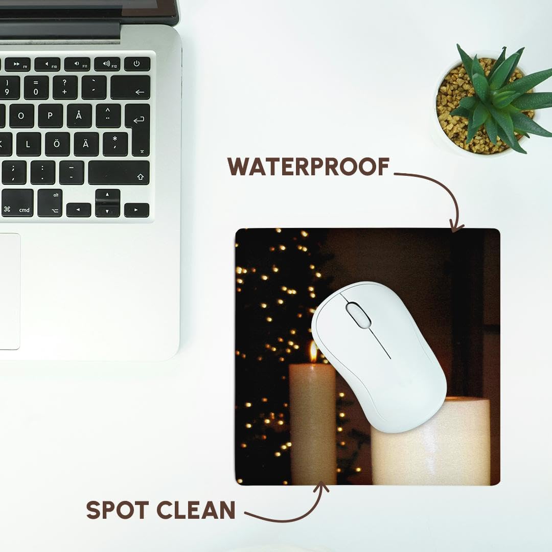 3D Rose 8x8 Inch White Candles Mouse Pad - Non-Slip Gaming & Office Desk Mat with Smooth Surface for Computers & Laptops - Perfect for Work, Gaming & Home Office Use