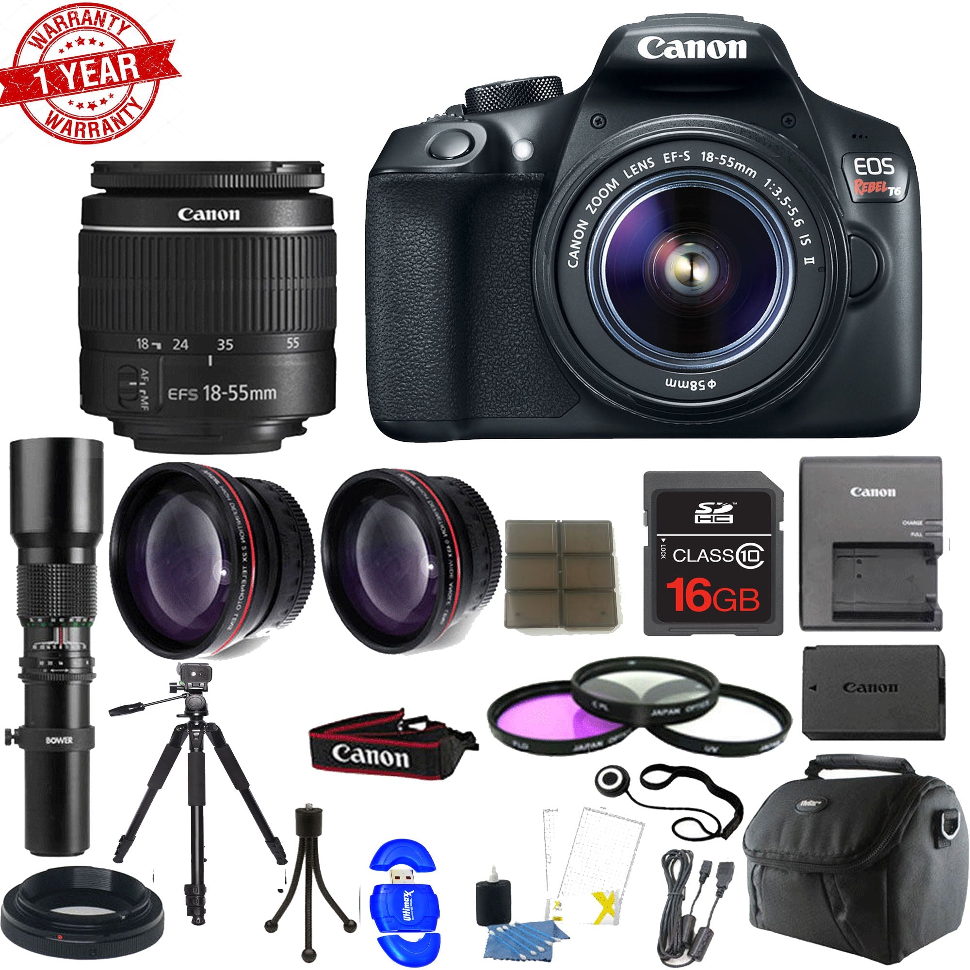 Canon EOS Rebel T6/2000D DSLR Camera Bundle with 18-55mm Lens & 500mm Preset Lens - Perfect for Photography Beginners, Travel & Wildlife Shooting
