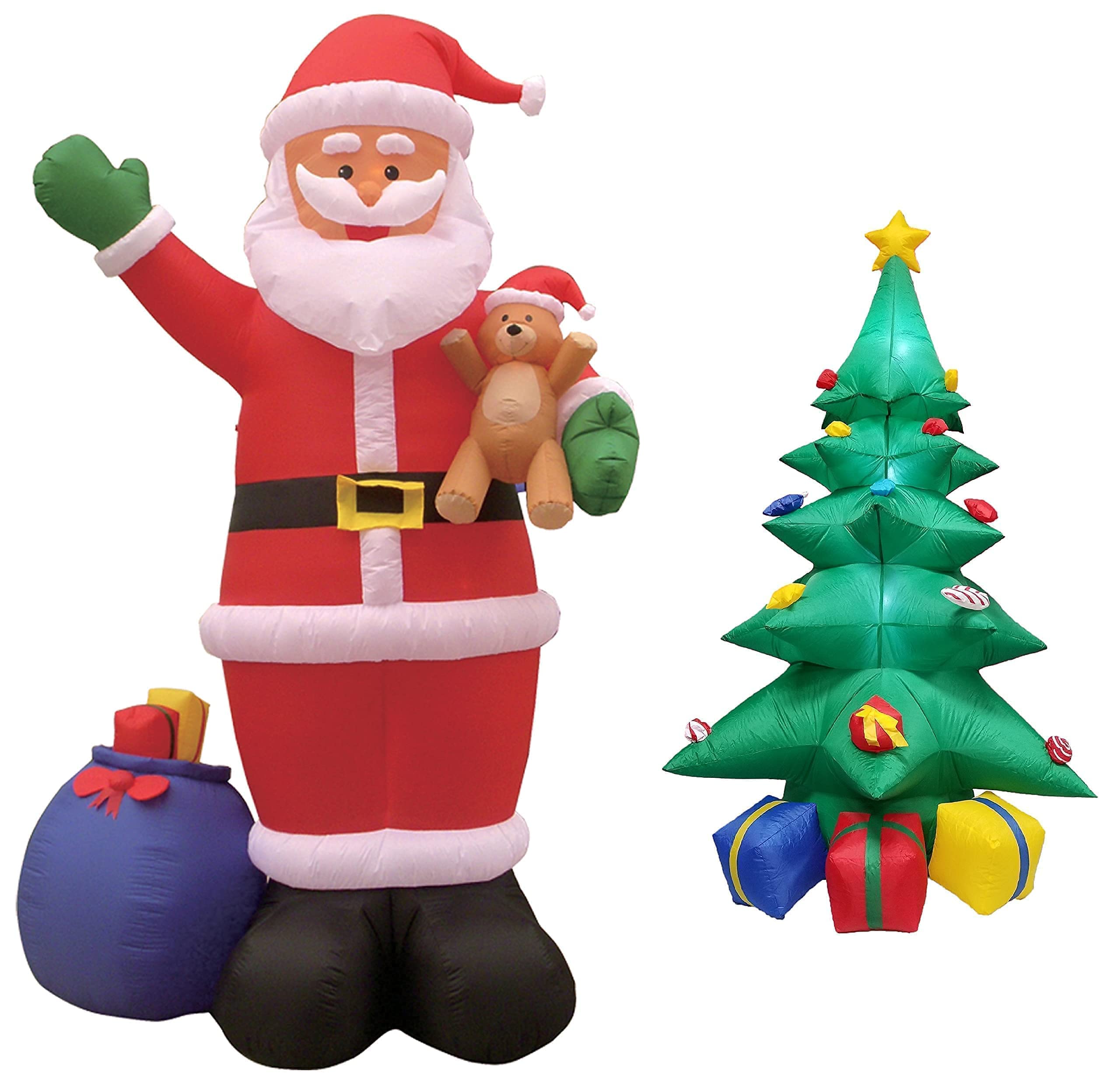 12ft Inflatable Santa Claus with Gift Bag & Bear + 8ft Inflatable Christmas Tree with Gift Boxes - Outdoor Christmas Party Decorations for Yard, Lawn, Home, and Holiday Celebrations