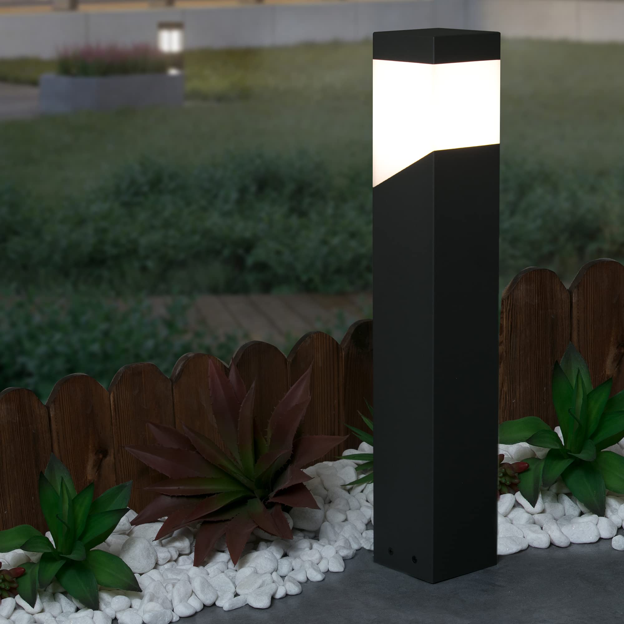 Modern Outdoor Pathway Bollard Lights - E26 Base, IP44 Waterproof Aluminum Garden Landscape Lighting (19Inch, 120V) - Perfect for Walkways, Patios, Yards & Driveway Decor