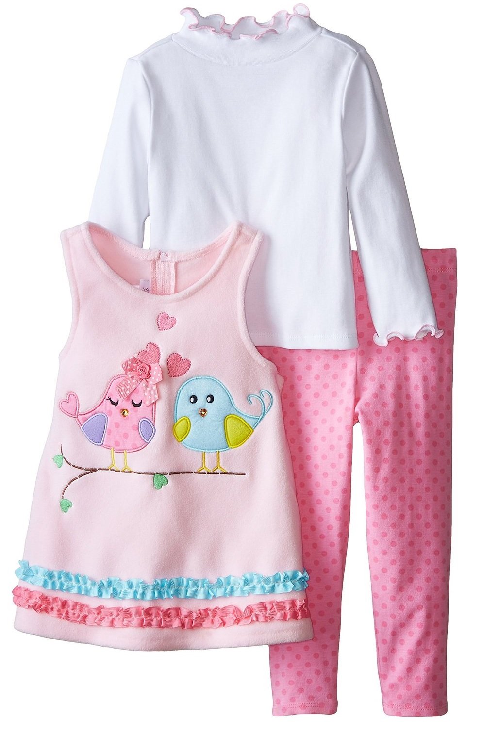 Bonnie Jean Girls' Fleece Lovebirds Jumper Dress with Shirt & Legging Set, Pink, 2T-4T - Cozy Winter Outfit for Toddler Girls Playdates & Holiday Photos