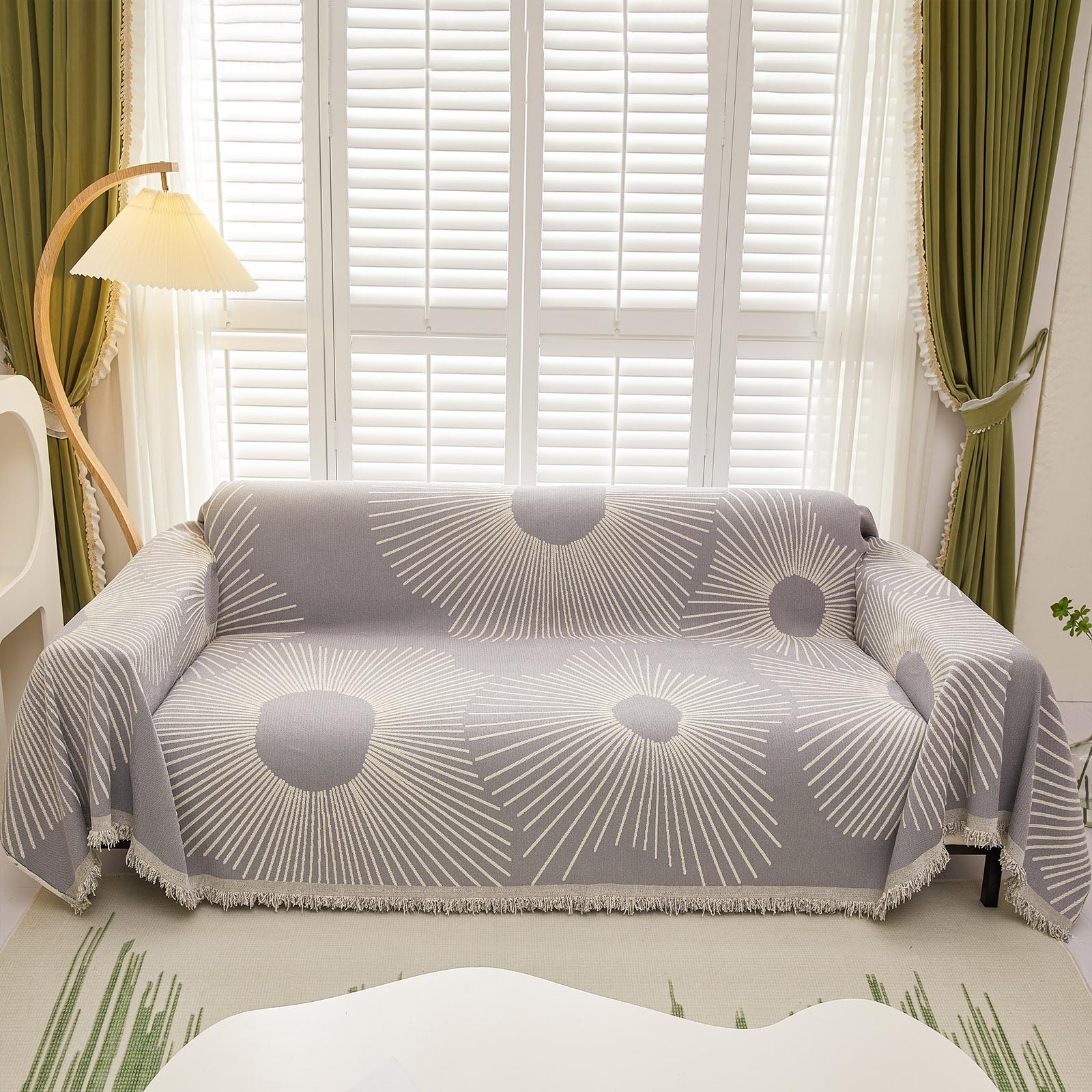 Reversible Striped Chenille Sofa Cover for 2-Cushion Couches - Pet-Friendly Geometric Slipcover (71
