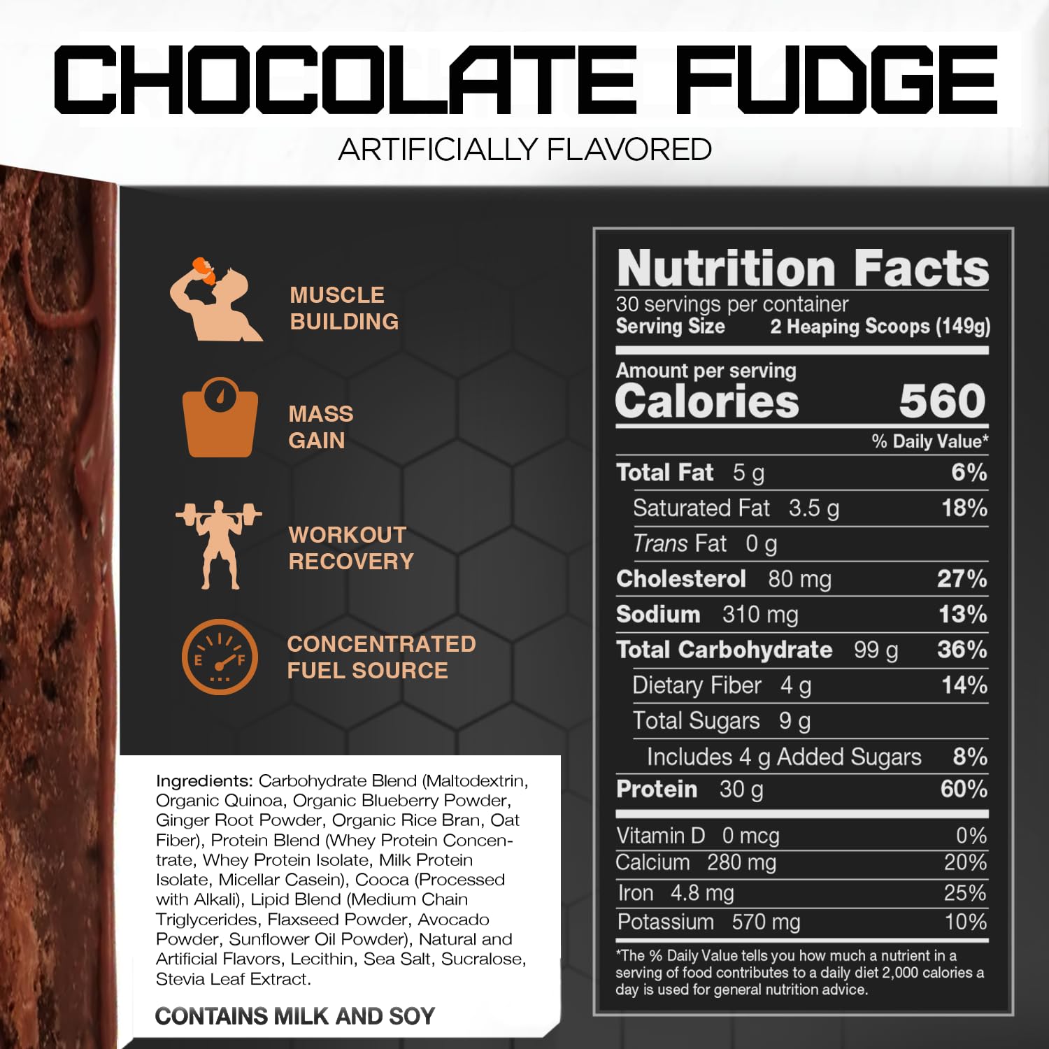 Rivalus Clean Gainer Chocolate Fudge 10lb - Premium Lean Mass Gainer Protein Powder with Dairy Proteins, Complex Carbs & Healthy Fats | No Banned Substances | Made in USA | Post-Workout Recovery & Muscle Building Supplement