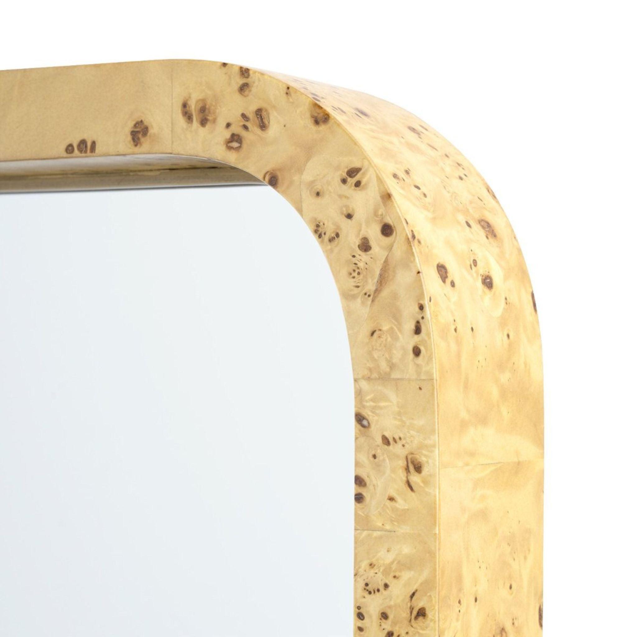 Elegant Clear Lacquered Burl Wood Framed Emil Large Wall Mirror - Perfect for Living Room, Bedroom & Entryway Decor