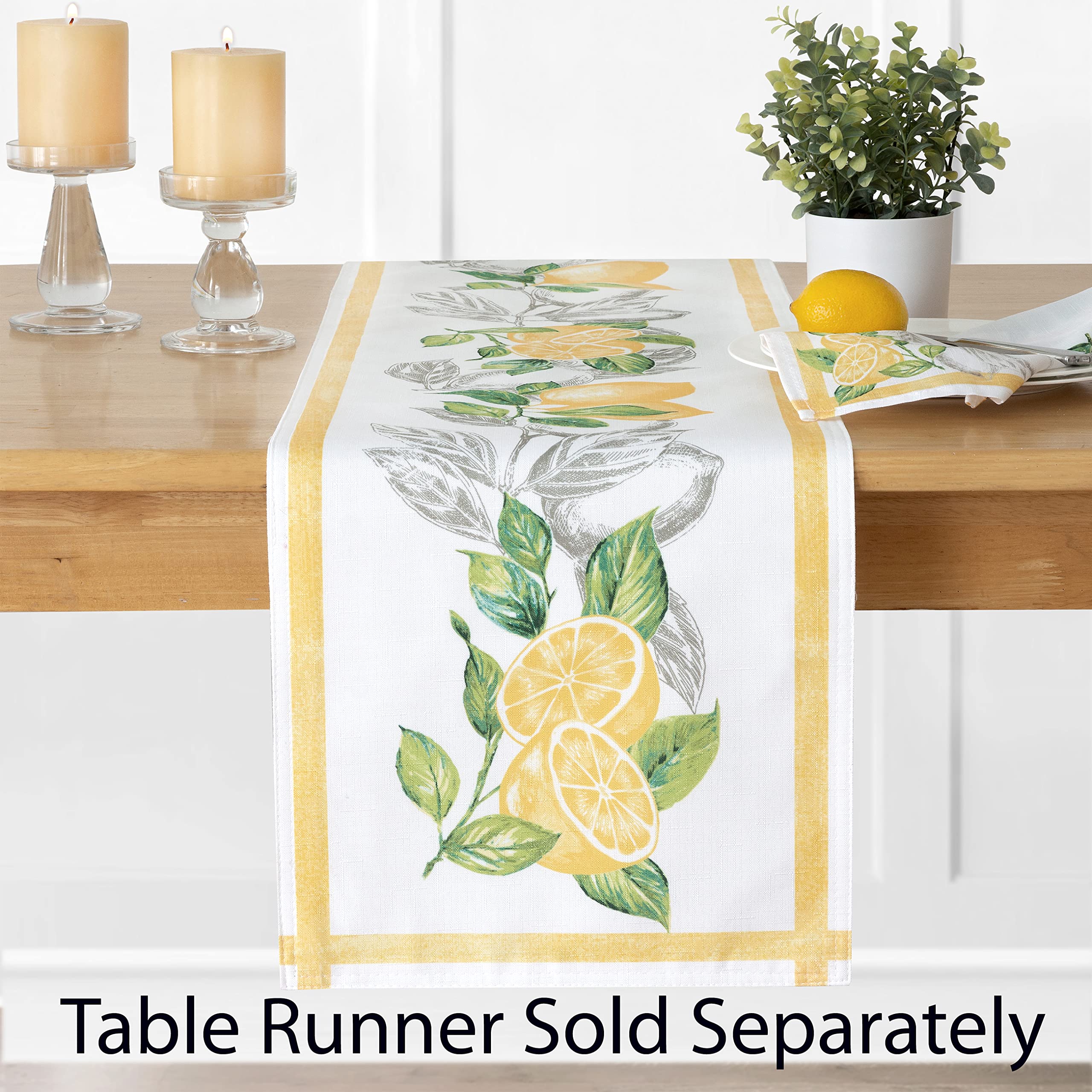 Newbridge Rectangle Fabric Placemats Set of 4 - Stain Resistant No-Iron Indoor/Outdoor Table Mats in Lemon Orchard Print with Fresh Lemon and Citrus Leaf Design - Perfect for Dining Tables, Kitchen Decor, and Outdoor Entertaining