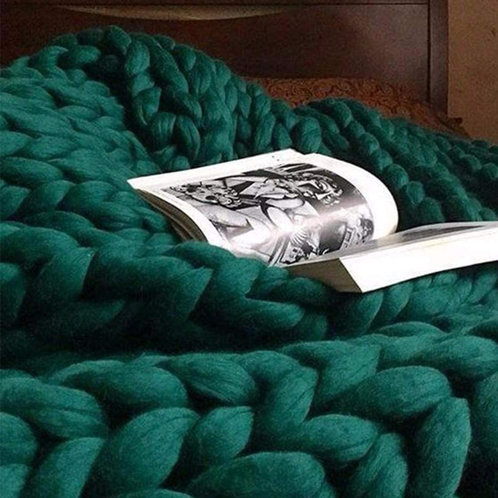 Premium Merino Wool Chunky Knit Blanket - Dark Green, Ultra Soft Handmade Bed Throw, 60x80in (150x200cm) - Boho Home Decor for Living Room, Sofa, Chair, Nursery & Pet Bed - Perfect Cozy Gift for Baby Shower, Housewarming & Winter Nights