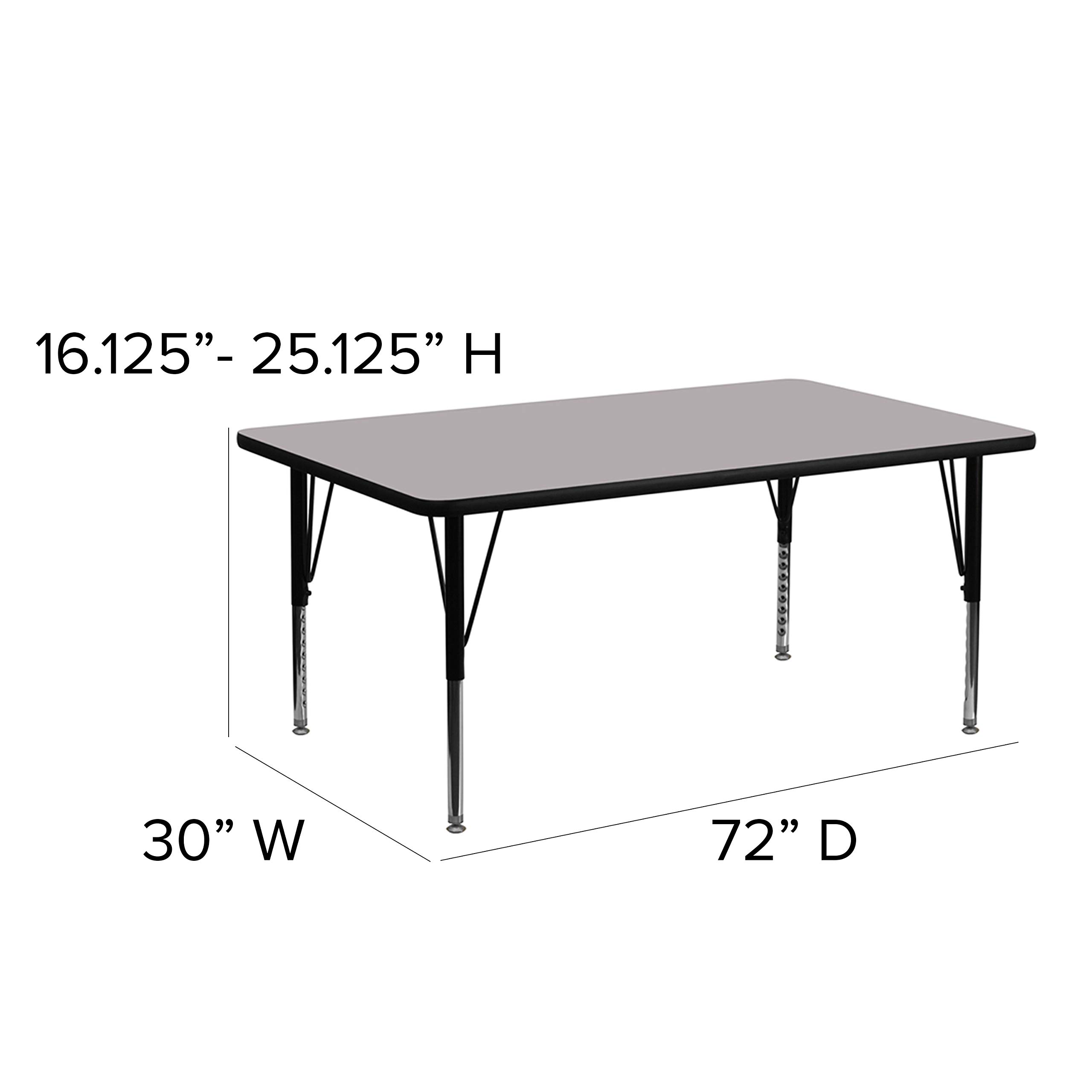 Emma & Oliver 30x72 Inch Grey Thermal Laminate Preschool Activity Table - Durable Kids Learning Table for Classroom, Daycare & Homeschool Use