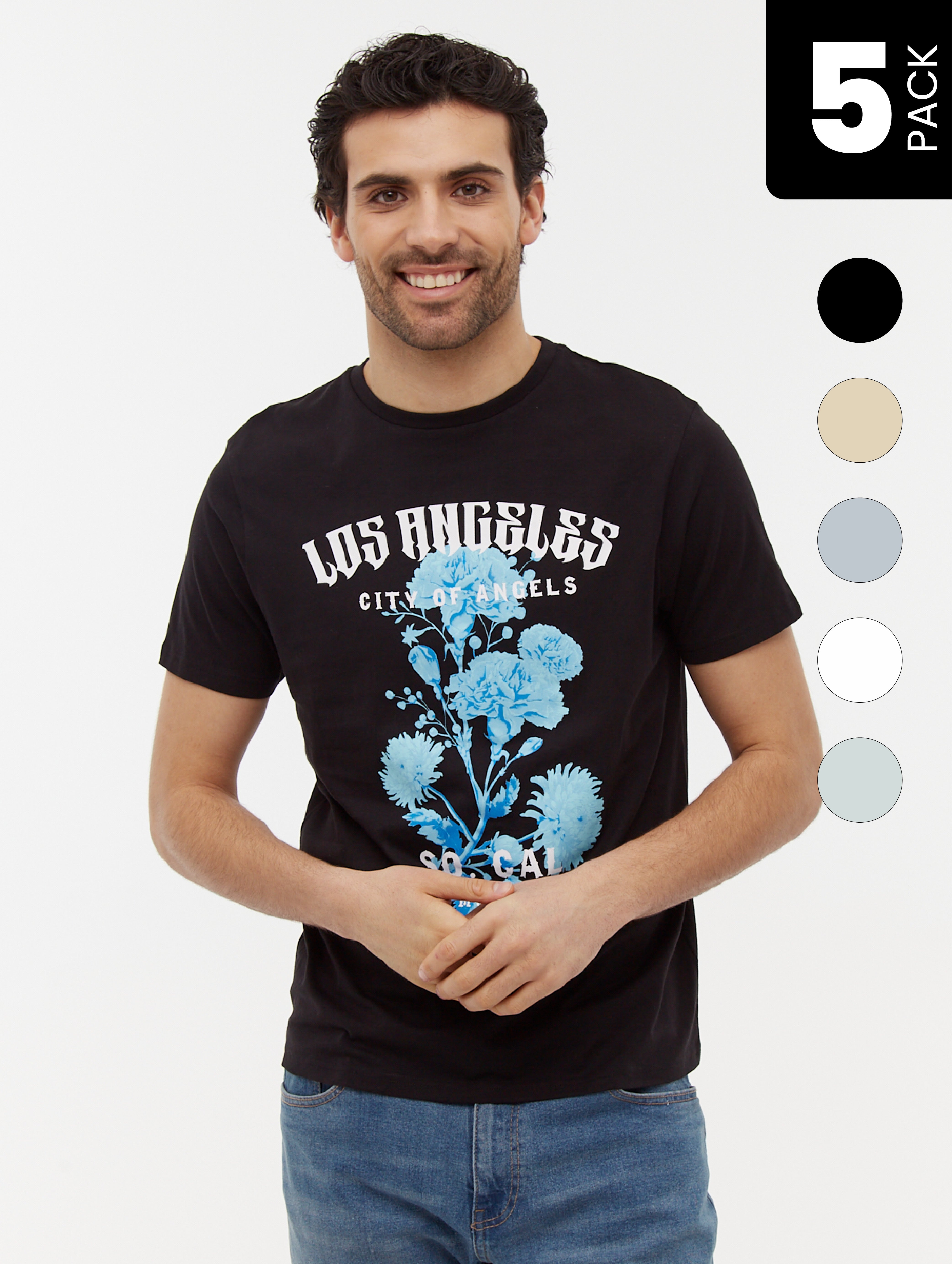 Rutall 5-Pack Assorted Graphic T-Shirts for Men - Casual Cotton Tees for Everyday Wear, Gym, and Street Style