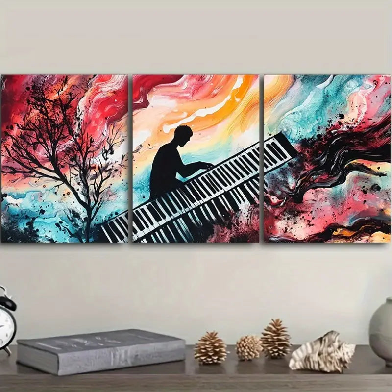 3-Piece Black and White Piano Painting Metal Wall Art - Ready to Hang Modern Home Decor for Living Room, Bedroom & Office