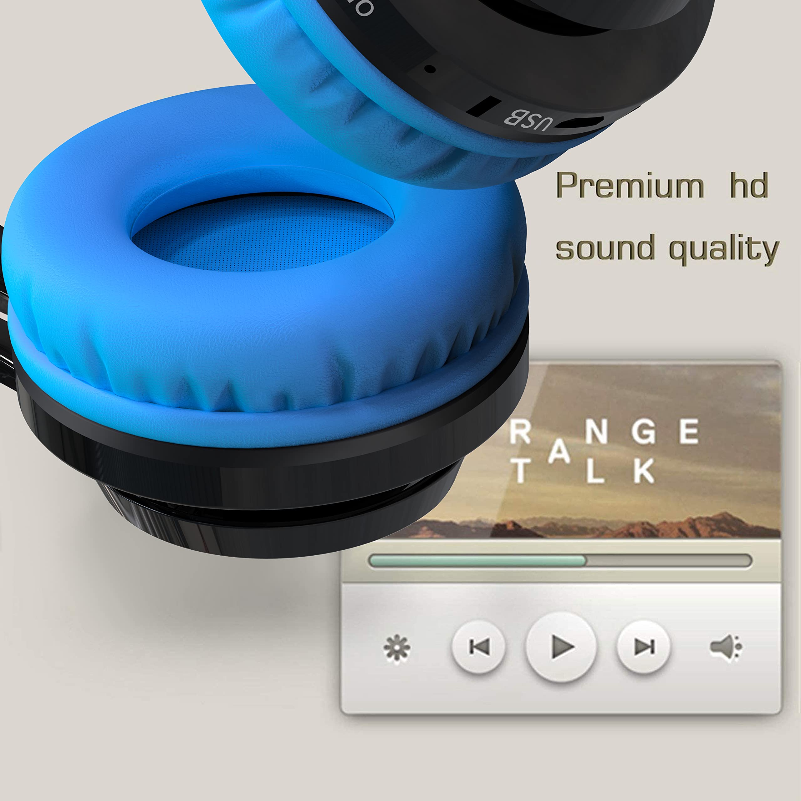 Riwbox AB005 Kids Wireless Bluetooth Headphones V5.2 with Microphone, Foldable Design, TF Card Slot, FM Radio & LED Lights - Compatible with Phones, PC, TV (Black & Blue) - Perfect for School, Travel, and Home Entertainment