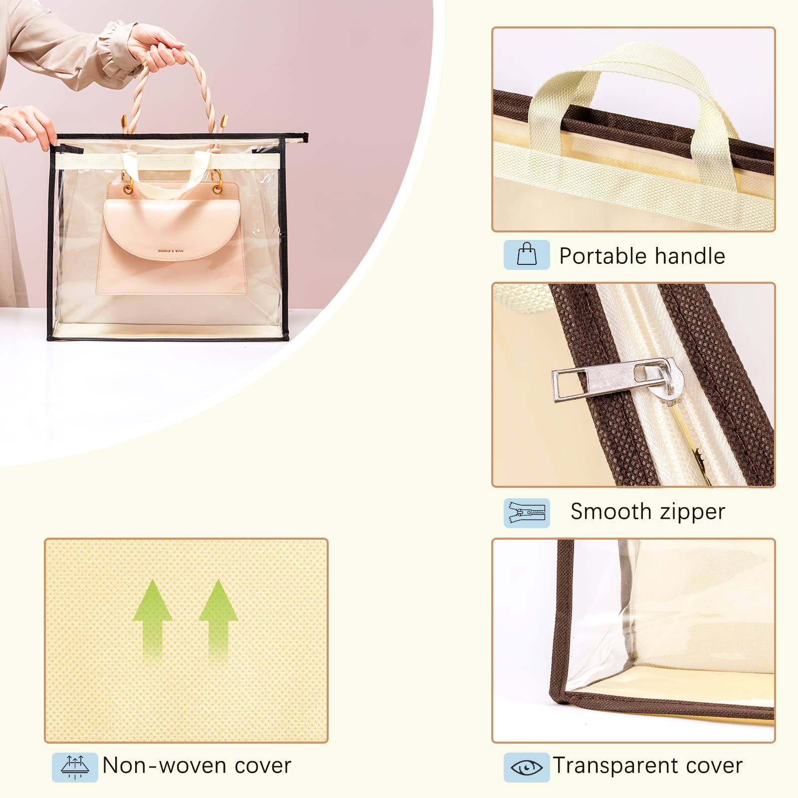 CINPIUK 10-Pack Clear Handbag Storage Organizer Dust Bags - Purse Protector Covers with Hooks for Closet Organization | Perfect for Travel, Home & Luxury Bag Storage