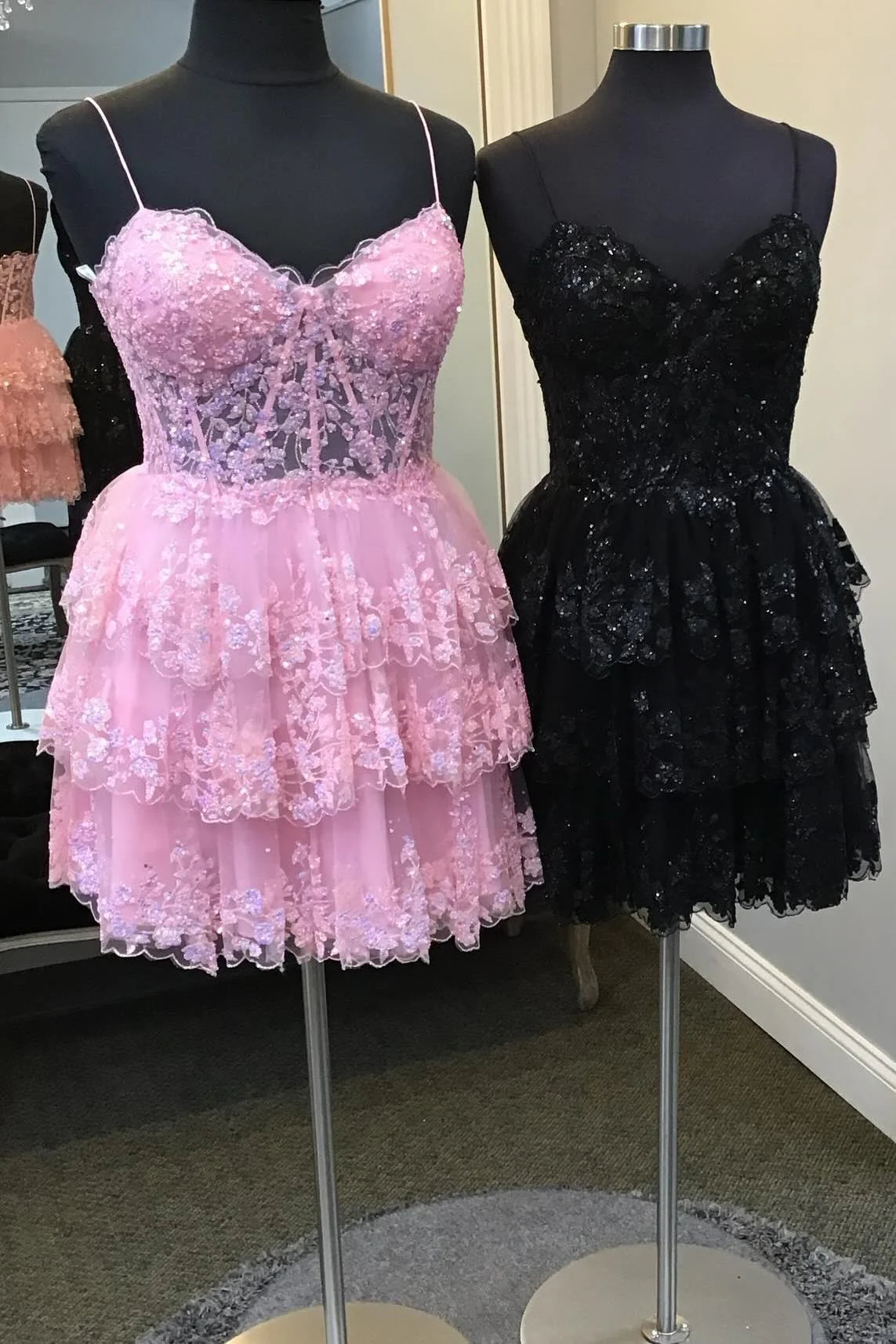 Elegant A-Line Short Homecoming Dress with Pink Ruffle Straps & Appliques - Perfect for Prom, Dances, and Special Occasions