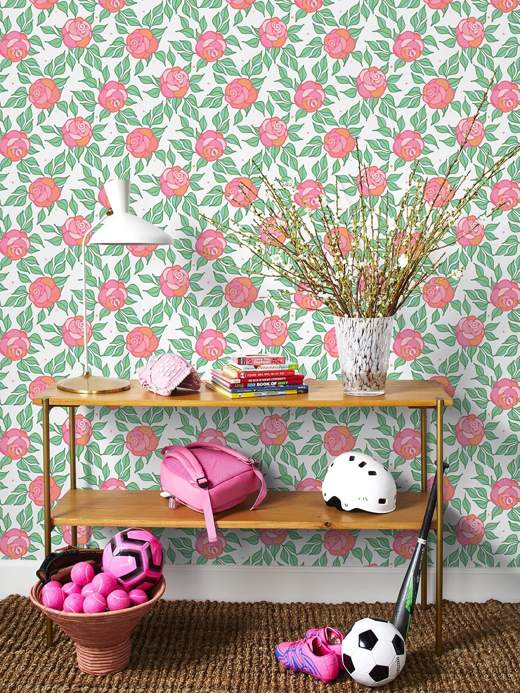 Barbie™ Berry 'Groovy Floral' Peel and Stick Wallpaper - Self-Adhesive Removable Wallpaper for Bedroom, Nursery, Living Room Decor