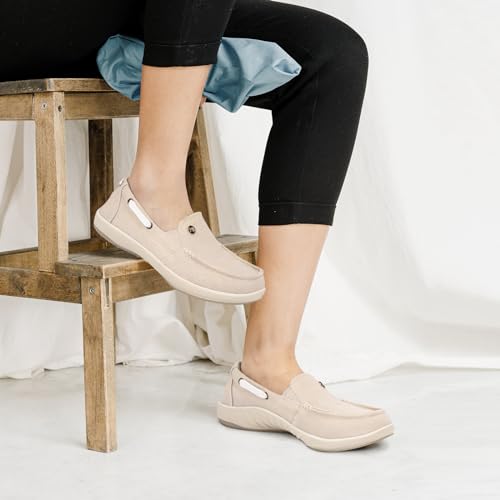 Women's Slip-On Loafers - Comfortable Boat Shoes with Arch Support for Plantar Fasciitis - Breathable Canvas Sneakers for Walking, Work & Casual Wear