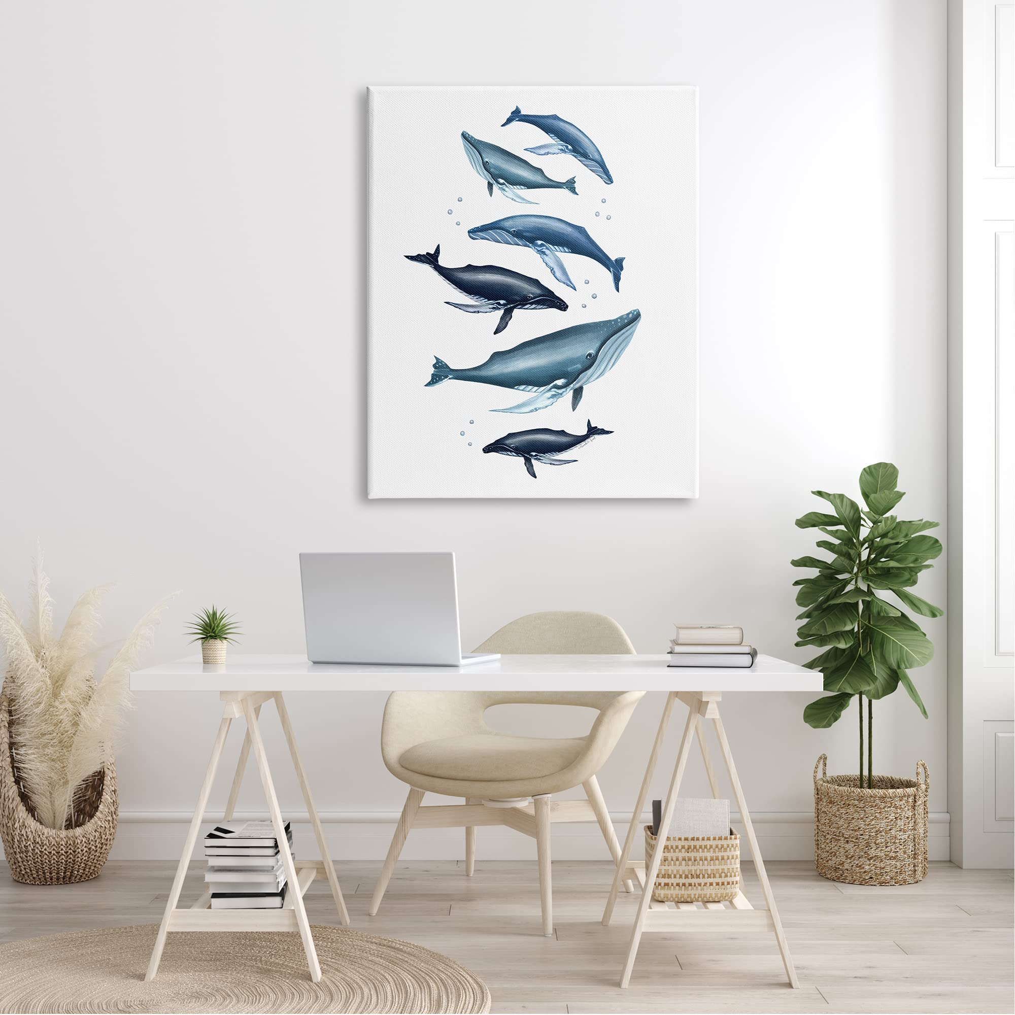 Stupell Industries Blue Whale Marine Life Wall Art - Elizabeth Tyndall Design with Bubbles & Fins - Perfect for Beach House Decor, Nursery, or Ocean-Themed Living Room