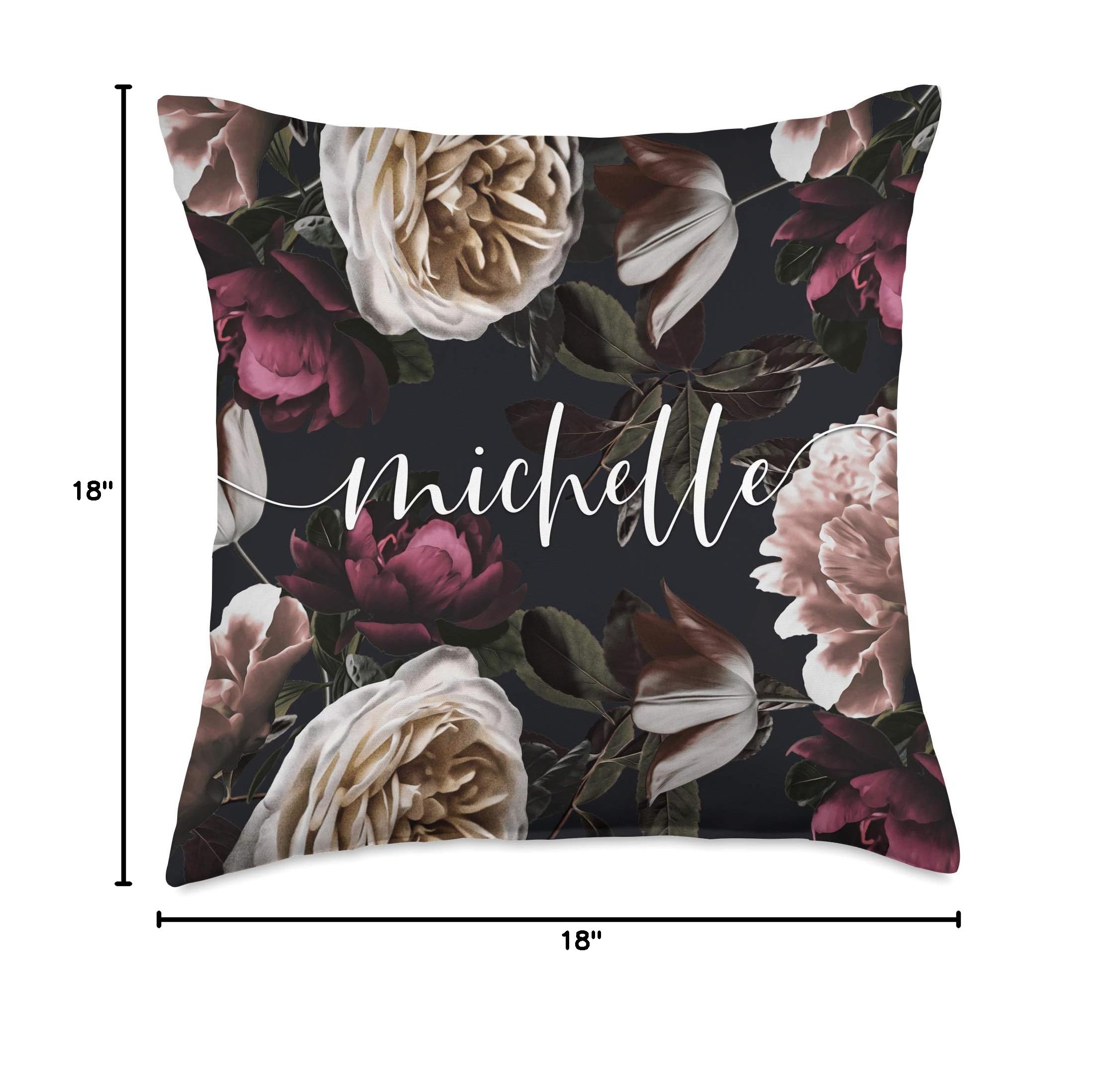 Michelle - Elegant Floral Rose & Peony Personalized Name Throw Pillow | Customized Home Decor for Living Room, Bedroom & Sofa | Perfect Gift for Housewarming, Birthday & Anniversary